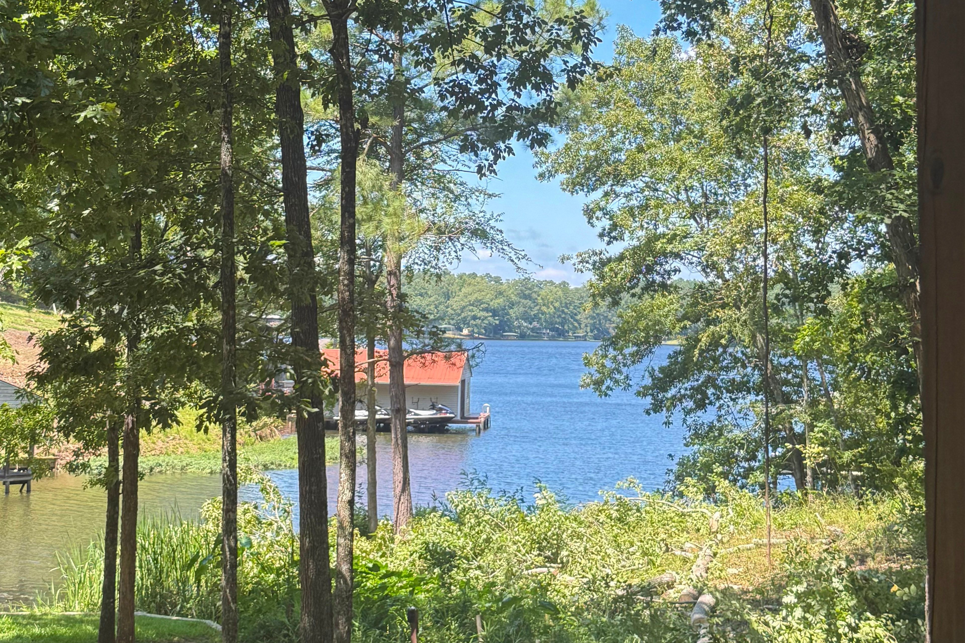 Lake View From Deck | Spacious Yard | Waterfront Fire Pit