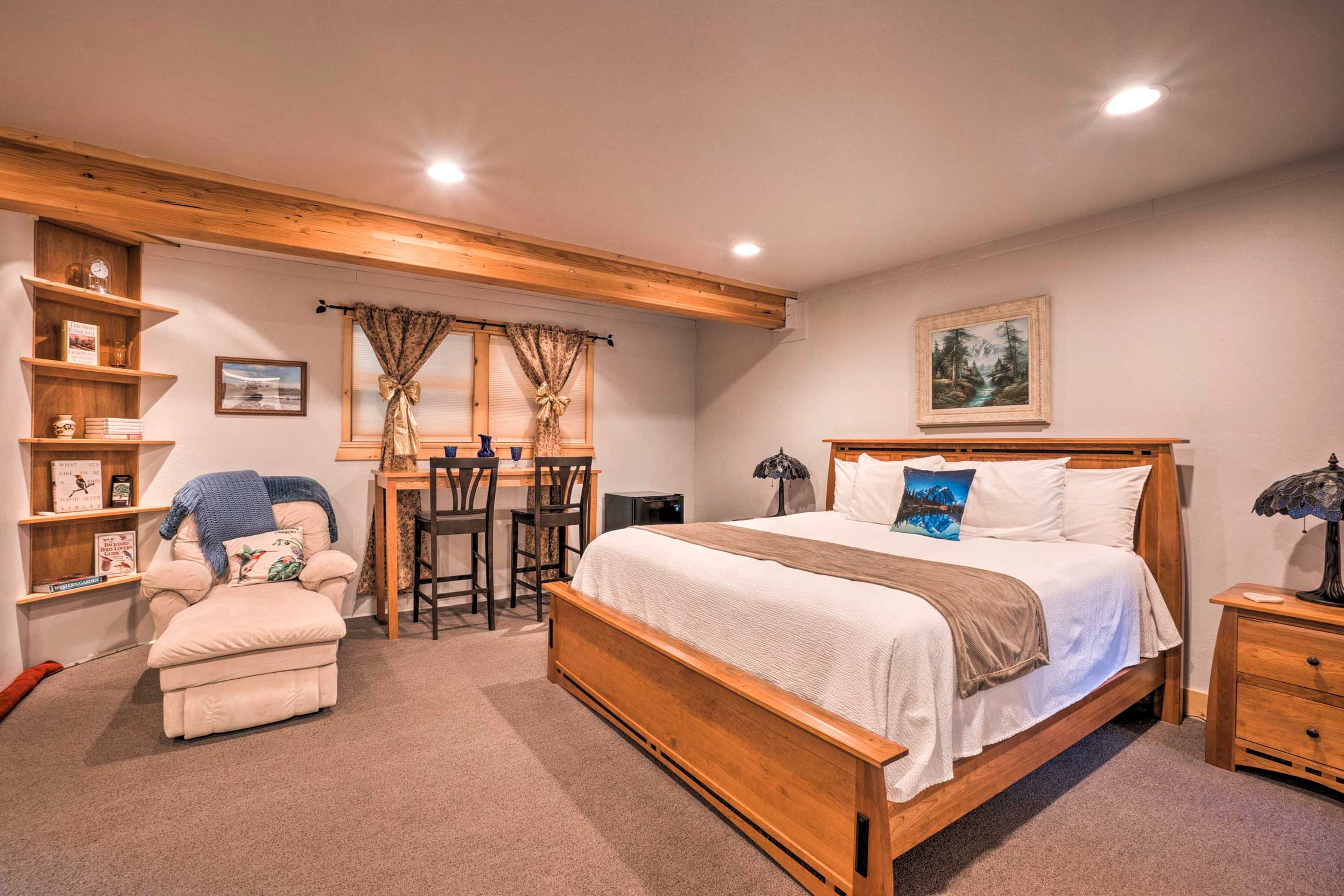 Bedroom 1 | 1st Floor | King Bed | Linens Provided | Mini Fridge | Cable TV