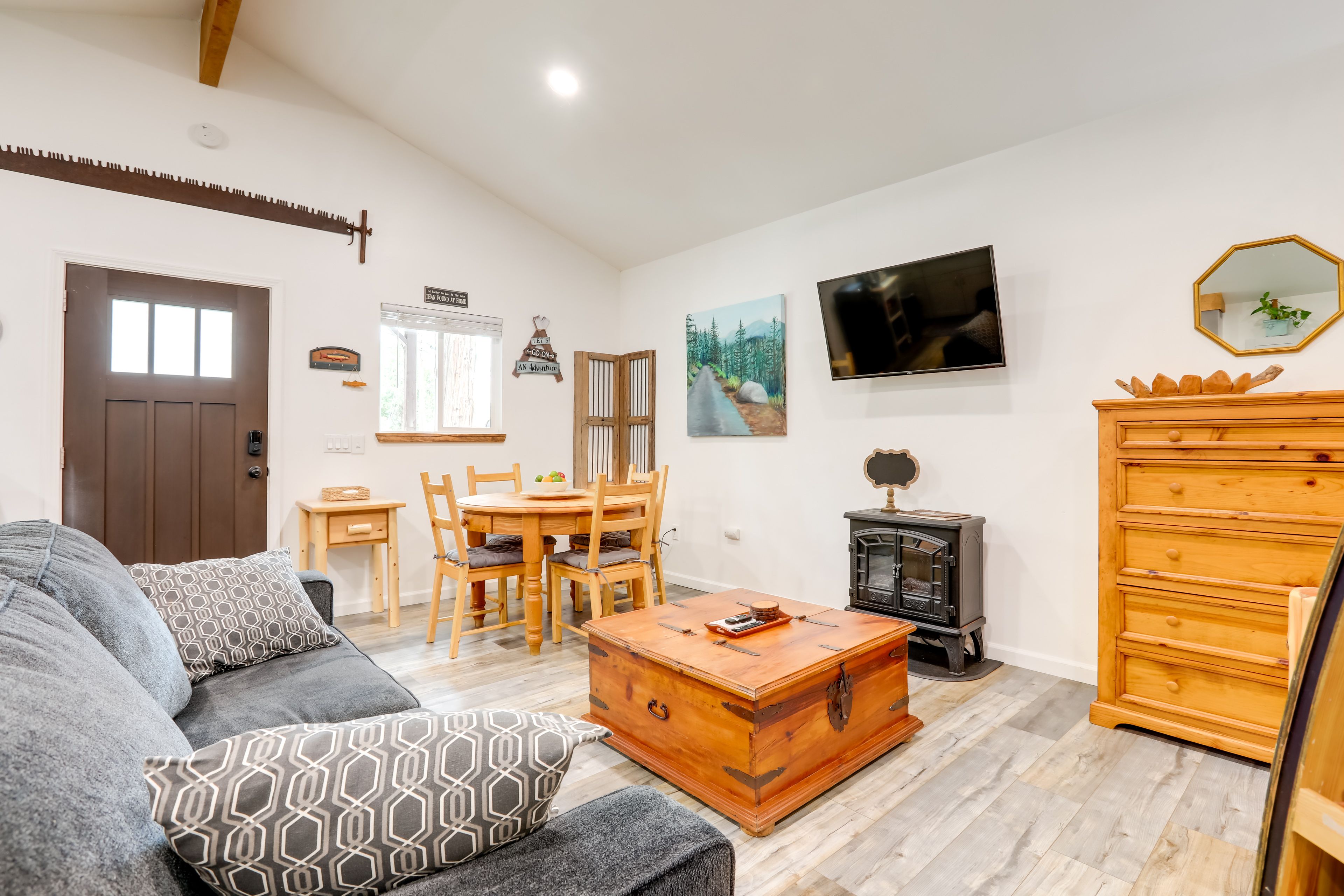 Studio | Queen Sleeper Sofa | Dining Area | Electric Fireplace