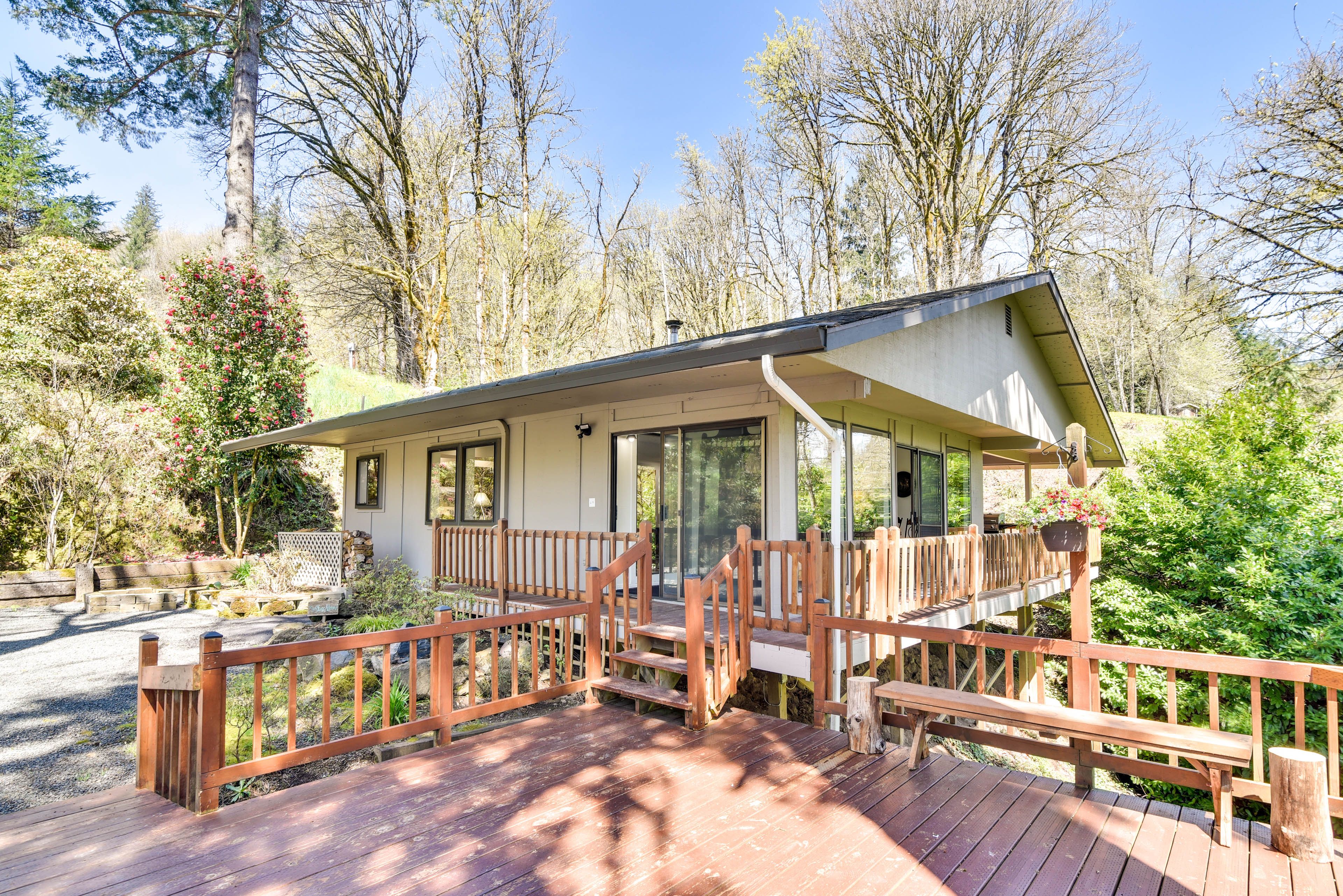 Woodland Vacation Rental | 2BR | 1.5BA | 3 Steps Required | 1,200 Sq Ft