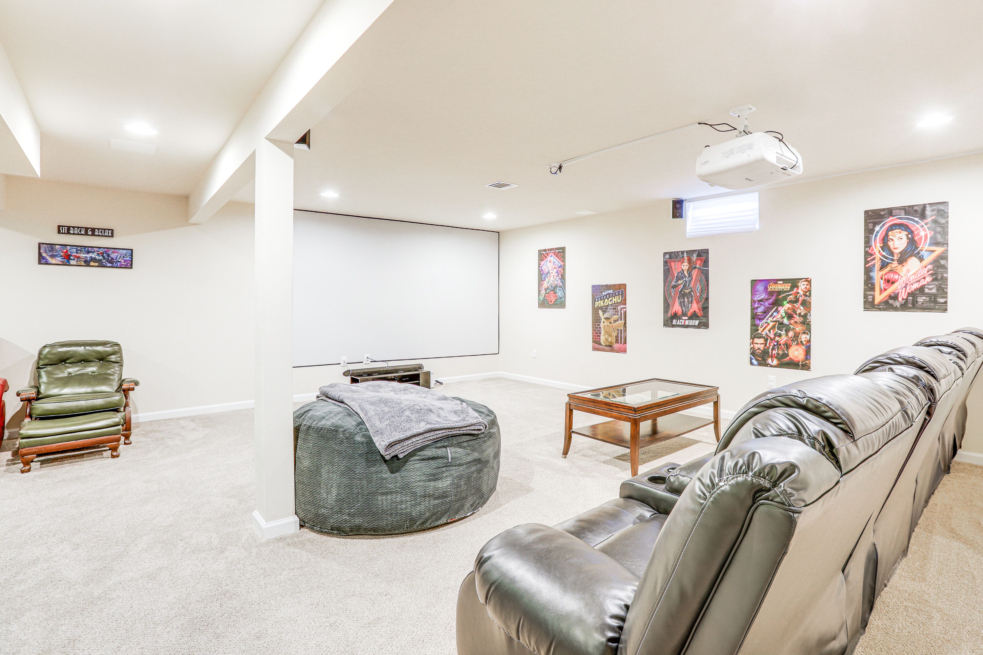 Game Room | Full Convertible Bean Bag | Projector | Lower Level