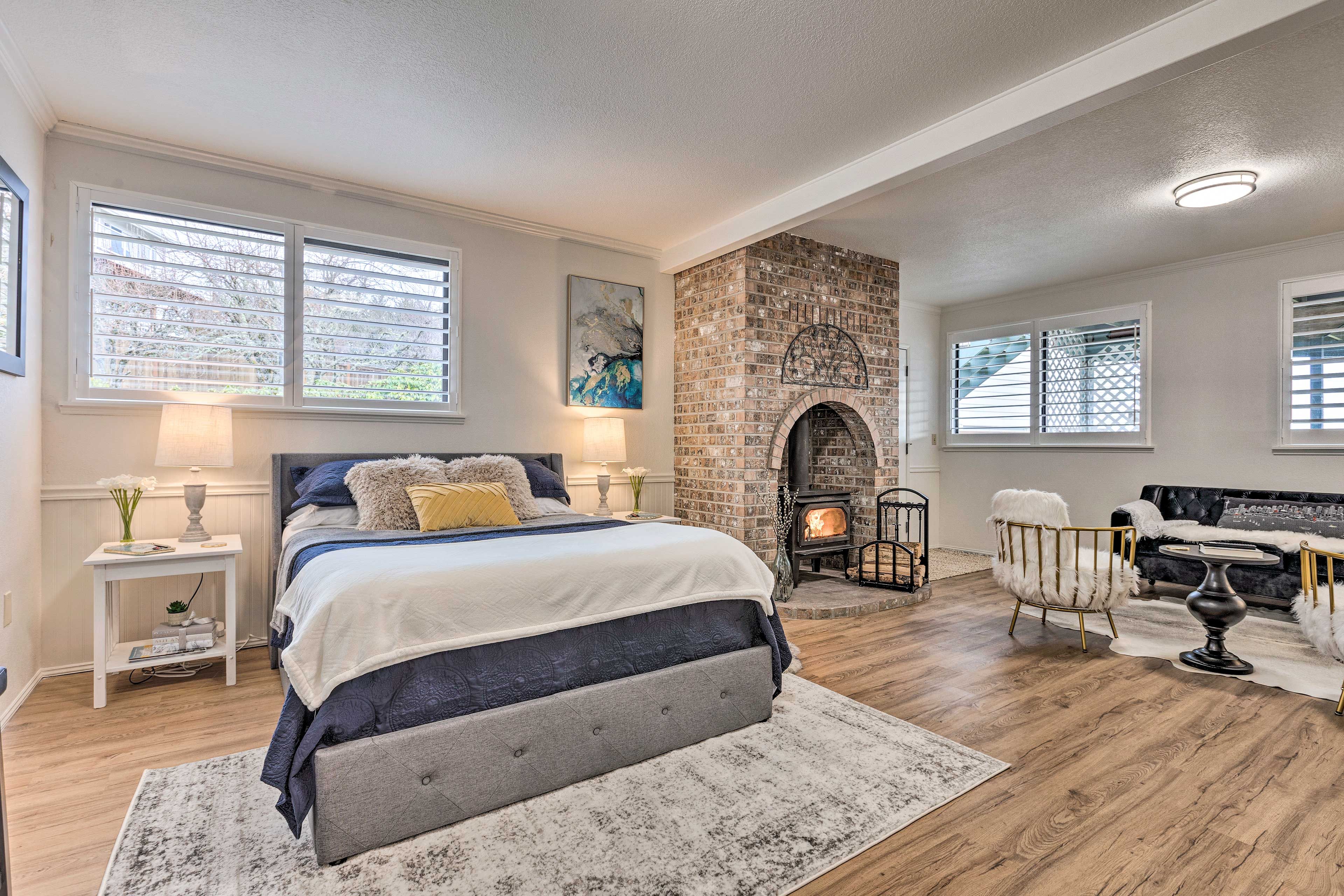 Studio Interior | Queen Bed | Wood-Burning Stove (Available October-May)
