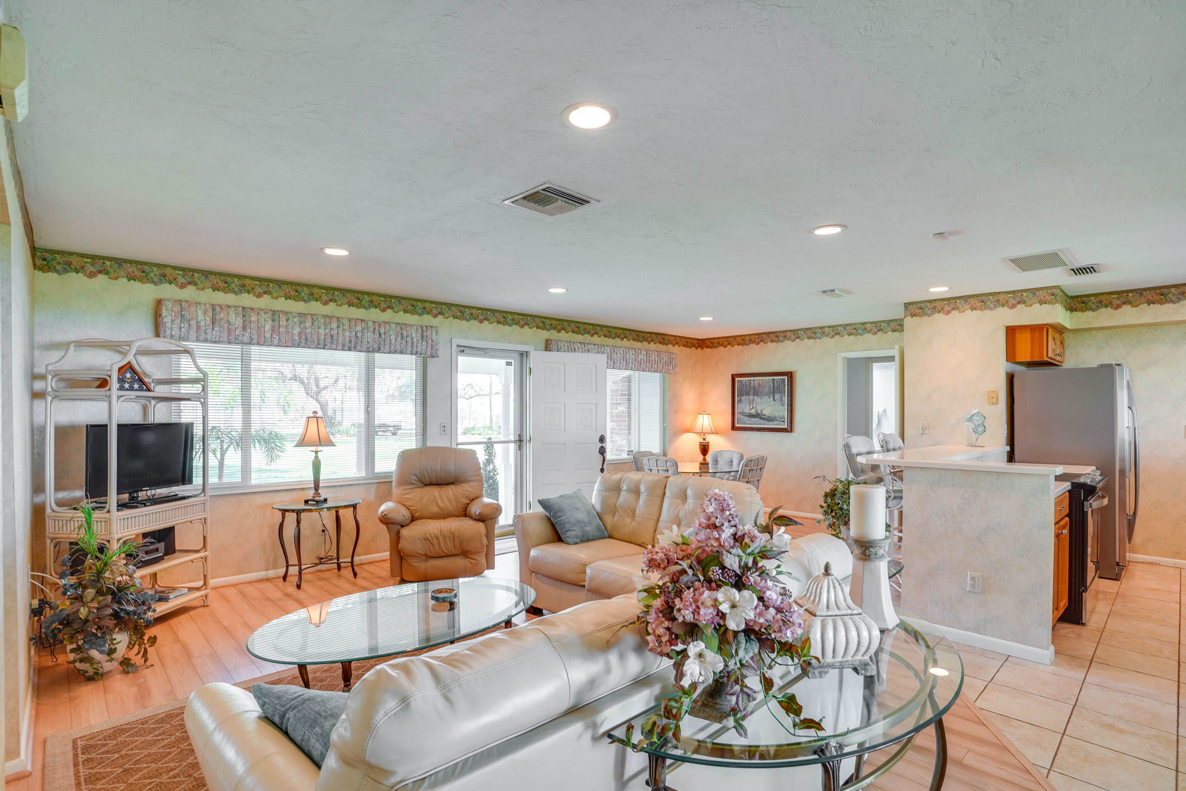 Living Room | Free WiFi | Central A/C & Heat | Pet Friendly w/ Fee