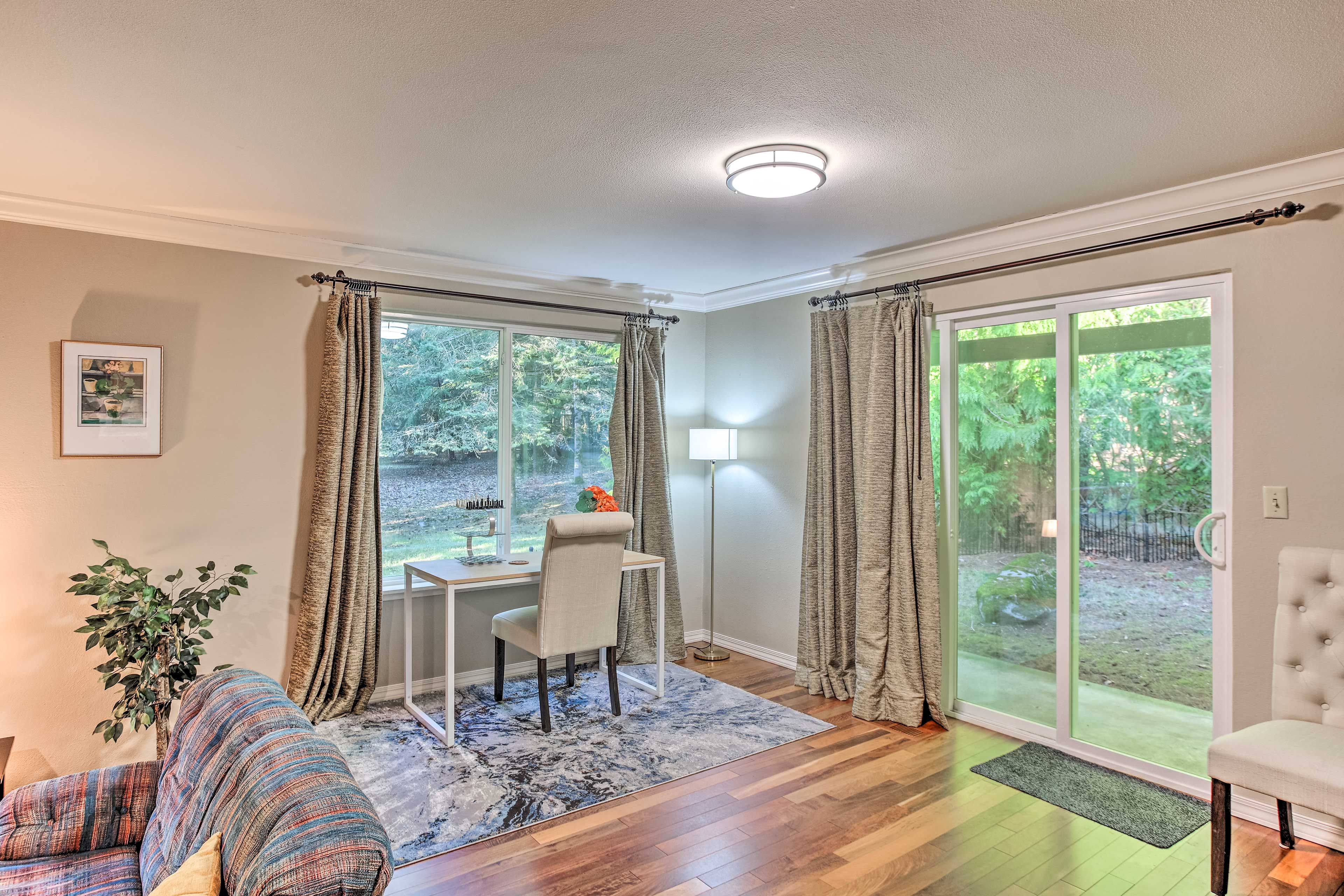 Office Area | Laptop-Friendly Workspace | Books | Board Games | Patio Access