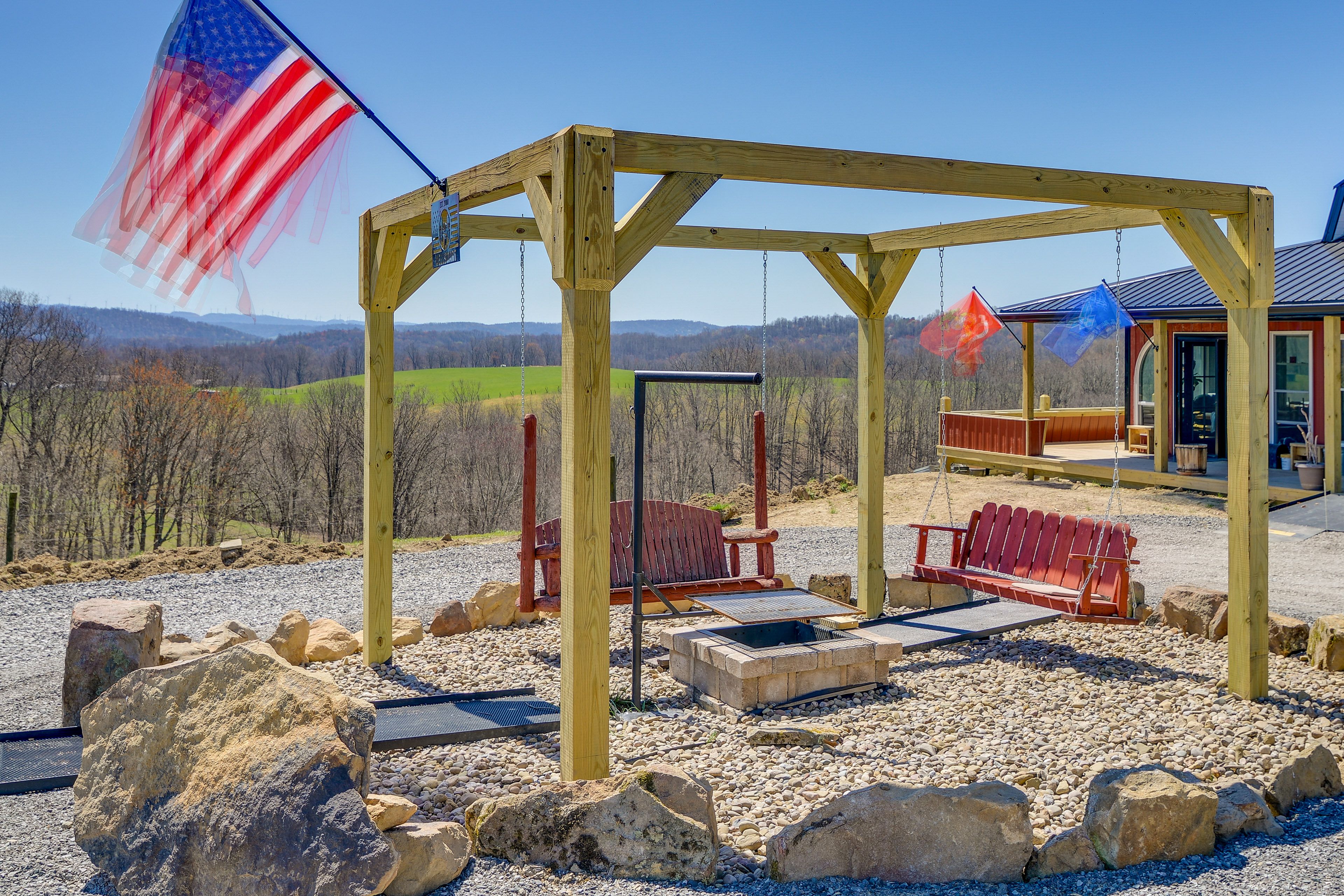 Wood-Burning Fire Pit | Bench Swings