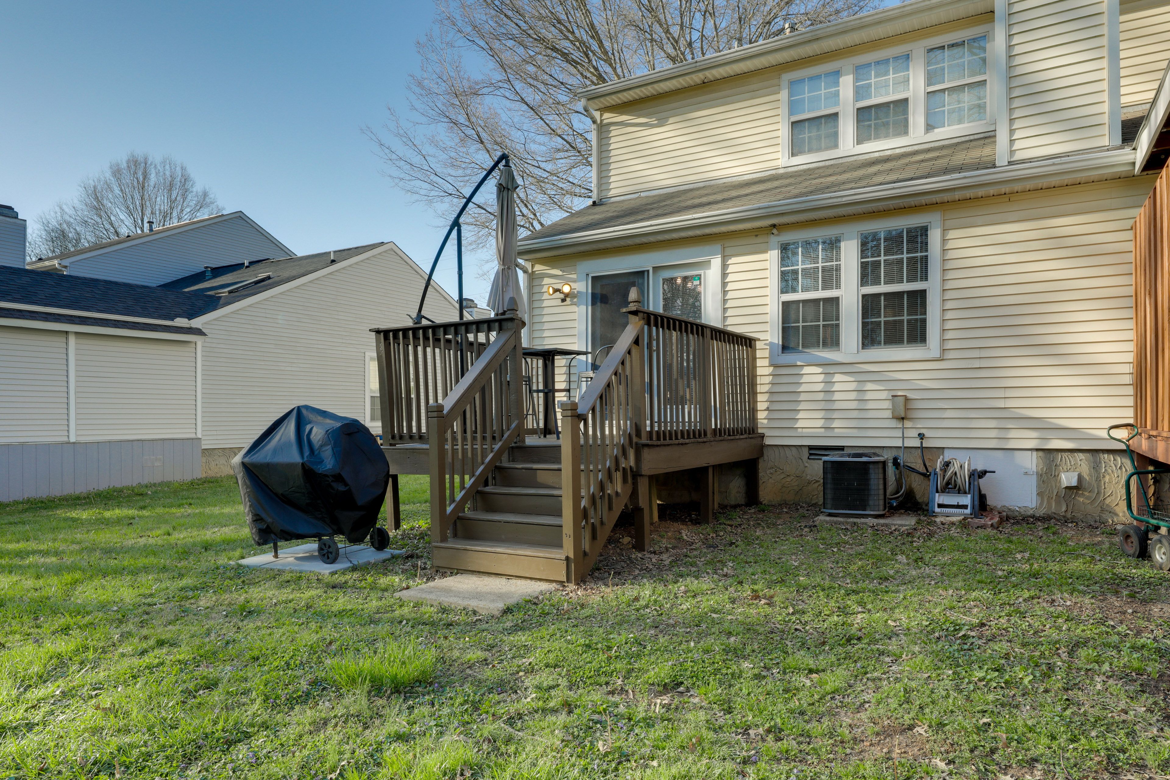 Townhome Exterior | Furnished Deck | Dining Area | Gas Grill