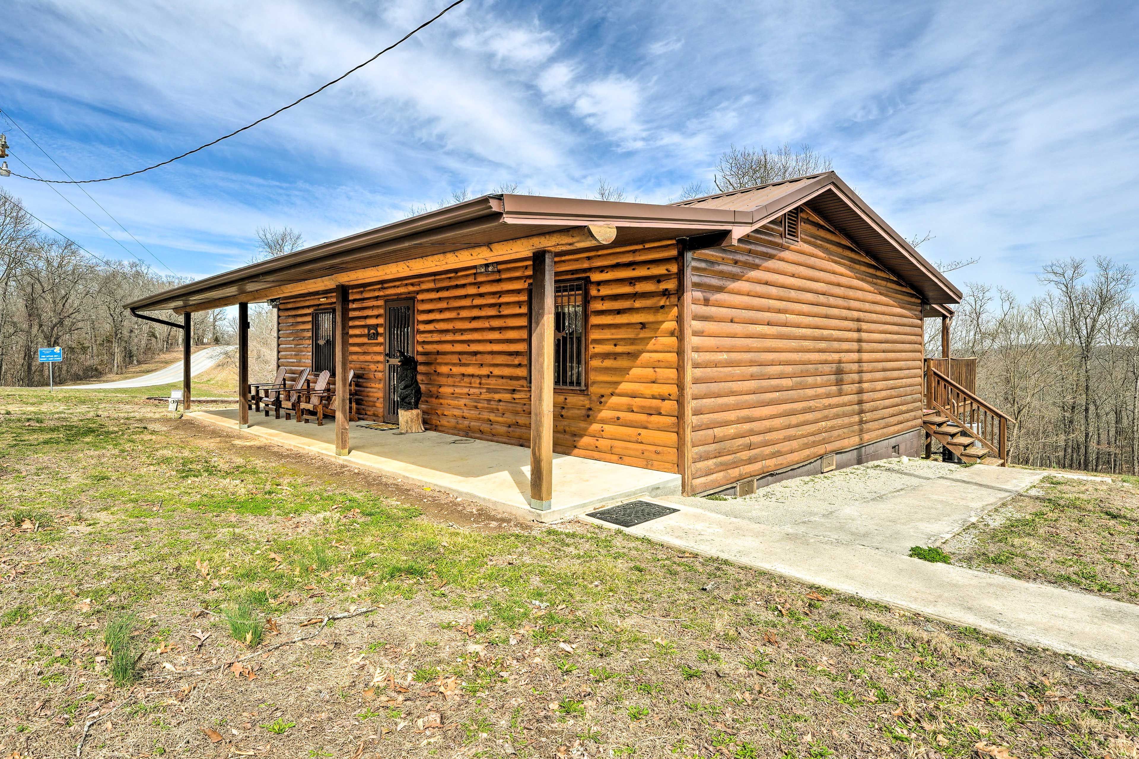 Cabin Exterior | Single-Story Home | Deck w/ Outdoor Dining Areas | Grill