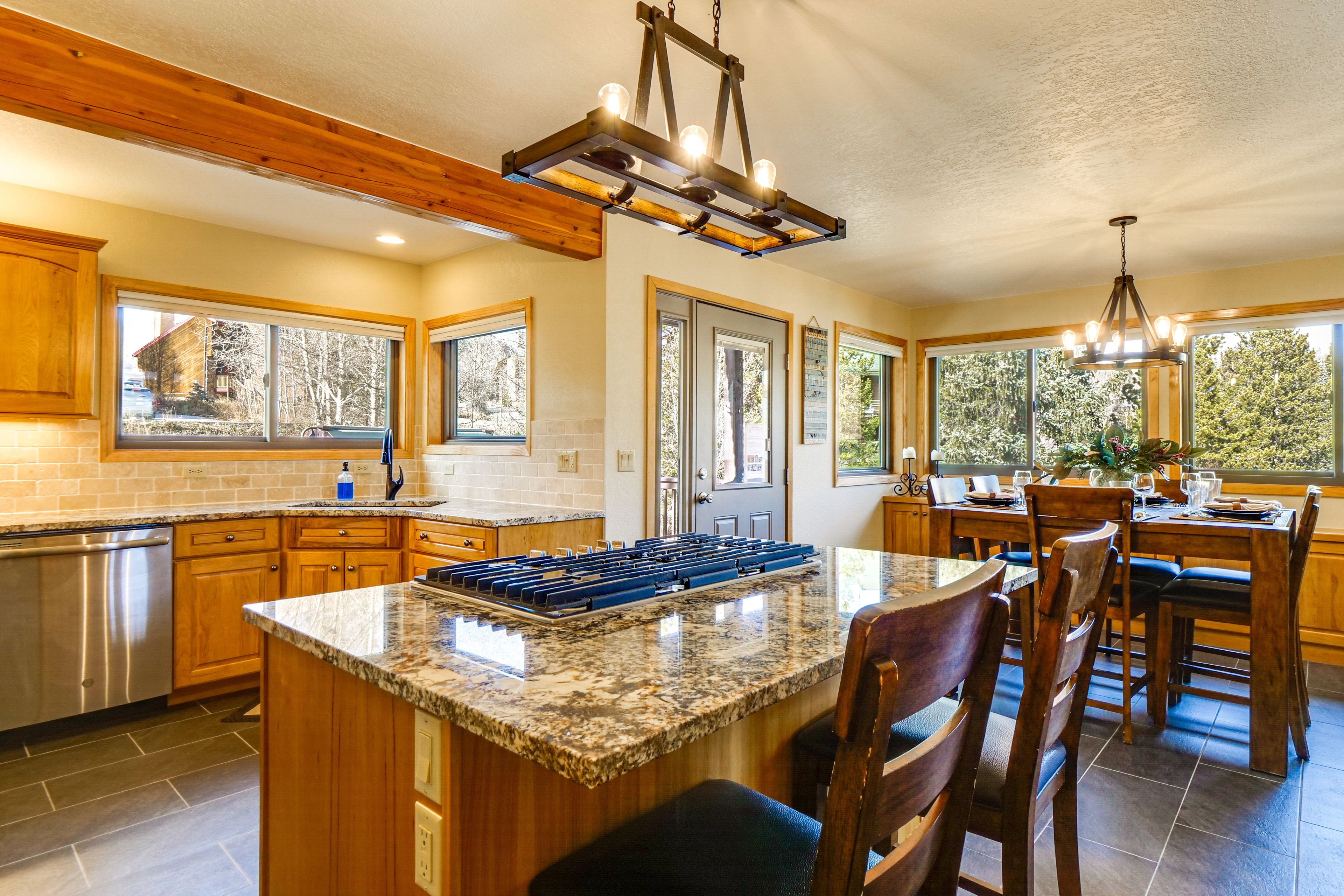 Kitchen & Dining Area | Central Heating | 3-Story Home