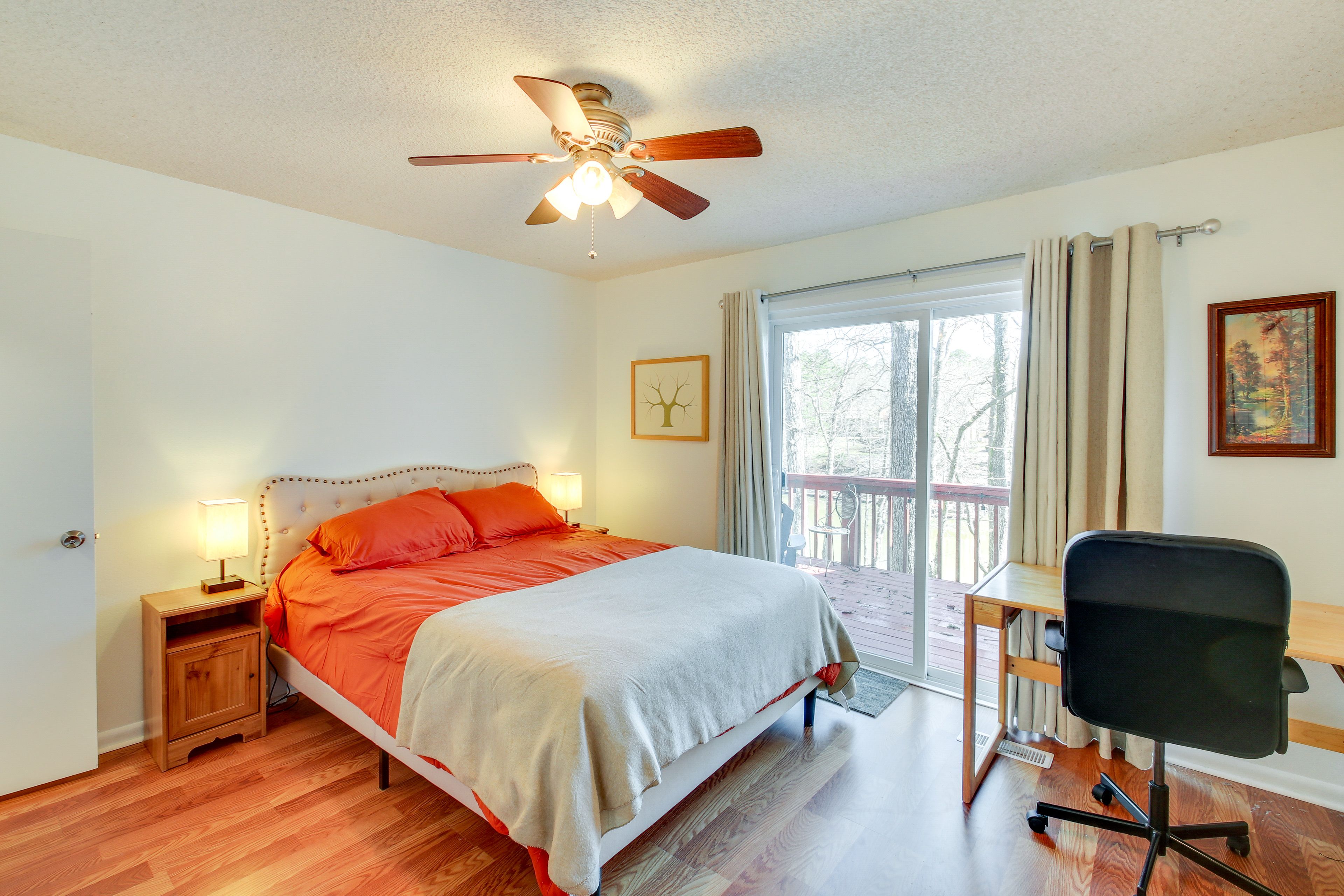 Bedroom 1 | Queen Bed | Workspace | Deck Access
