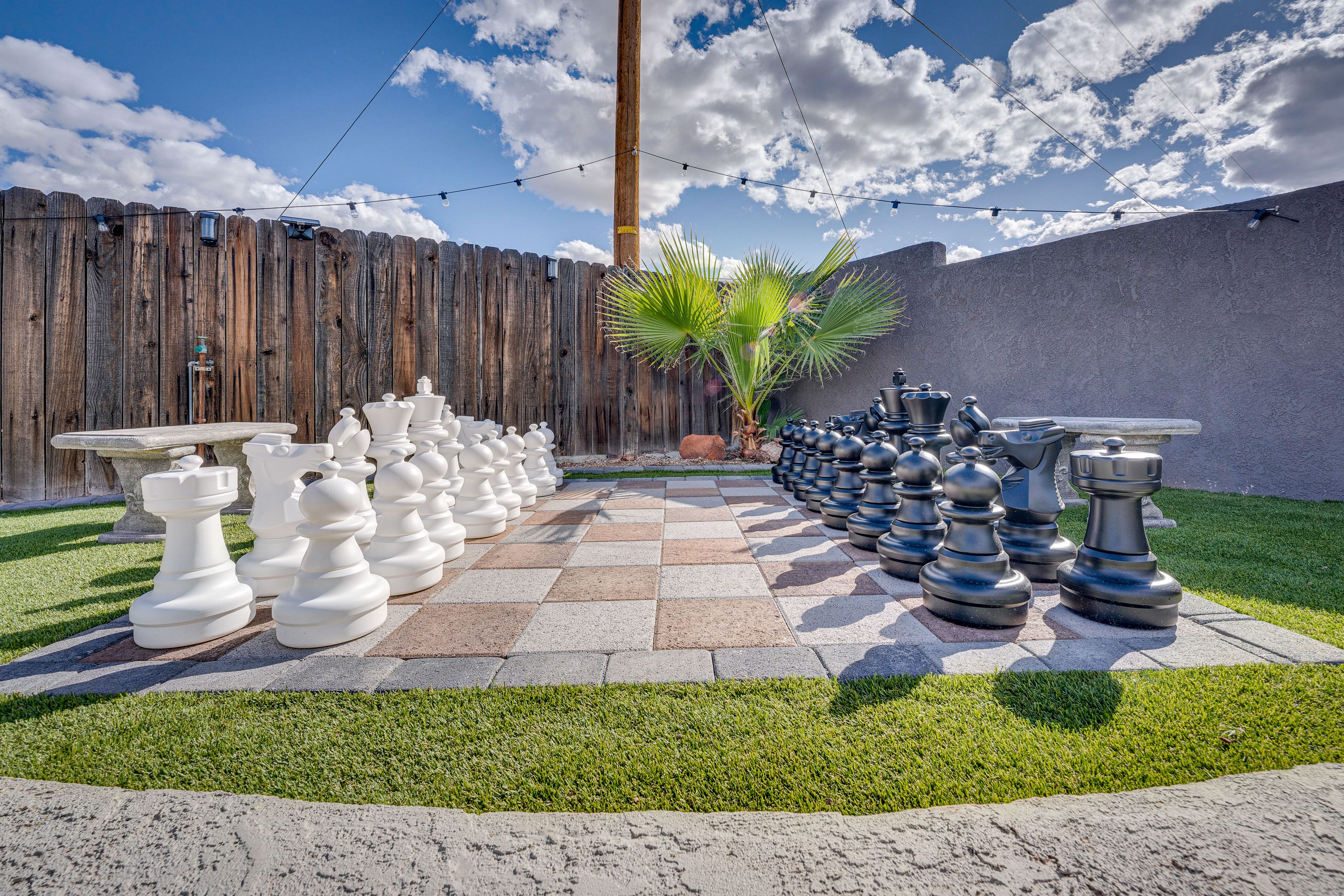 Private Fenced Backyard | Giant Chess Set