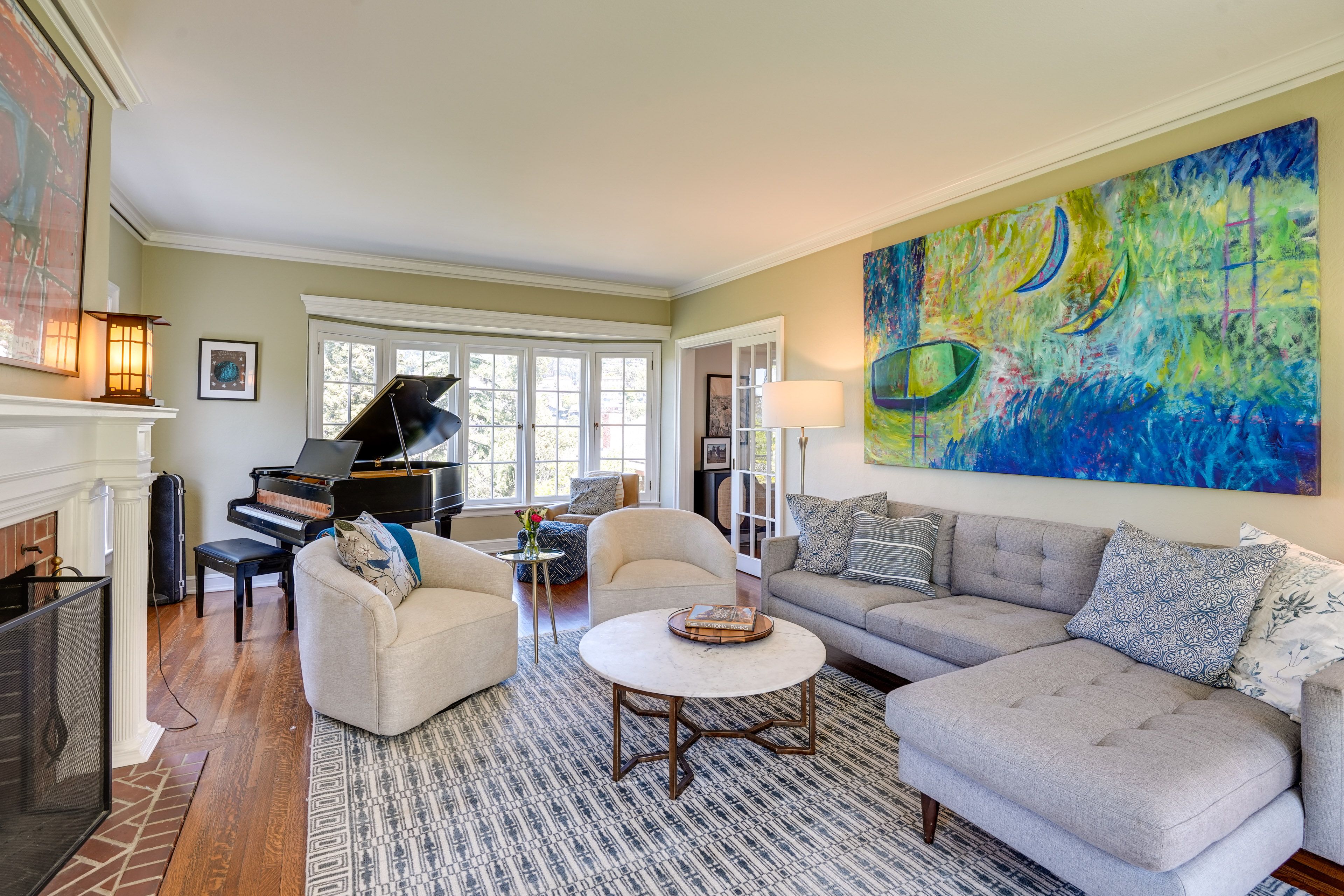 Living Room | Grand Piano | Fireplace | Smart TV