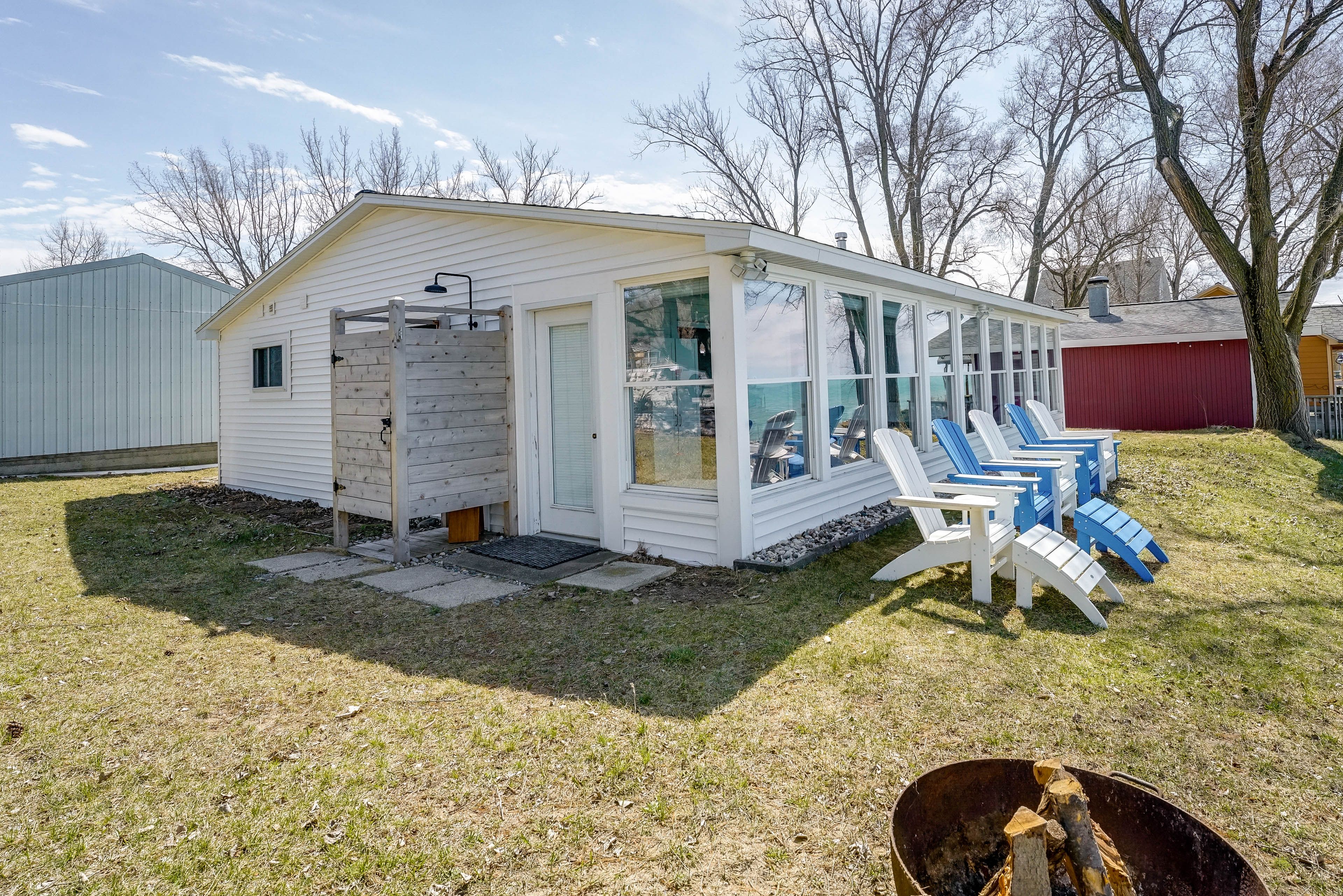 Home Exterior | Outdoor Shower | Wood-Burning Fire Pit | Adirondack Chairs
