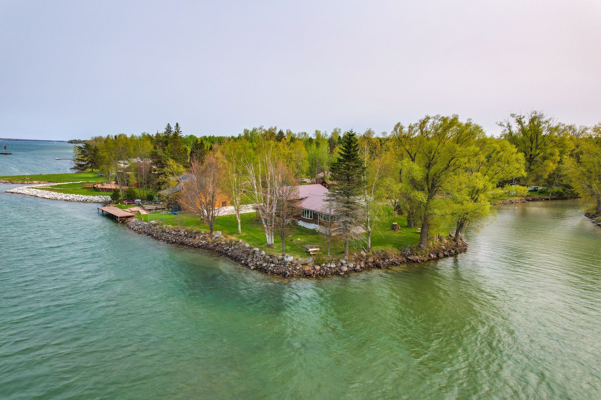 Aerial view of property and river