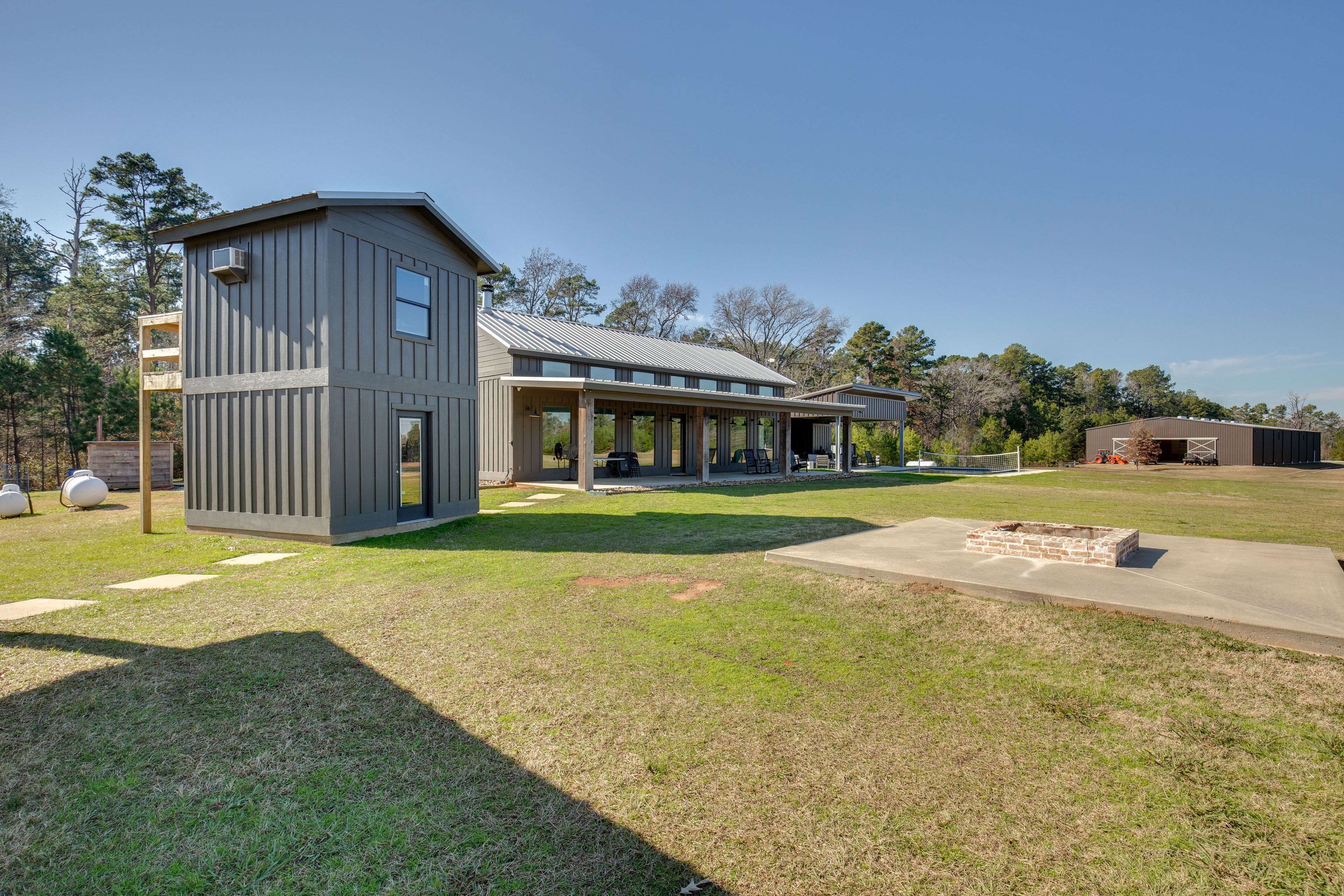 Exterior | Fire Pit | 3 Casitas | Pets Welcome w/ Fee | Pool | Fishing Pond
