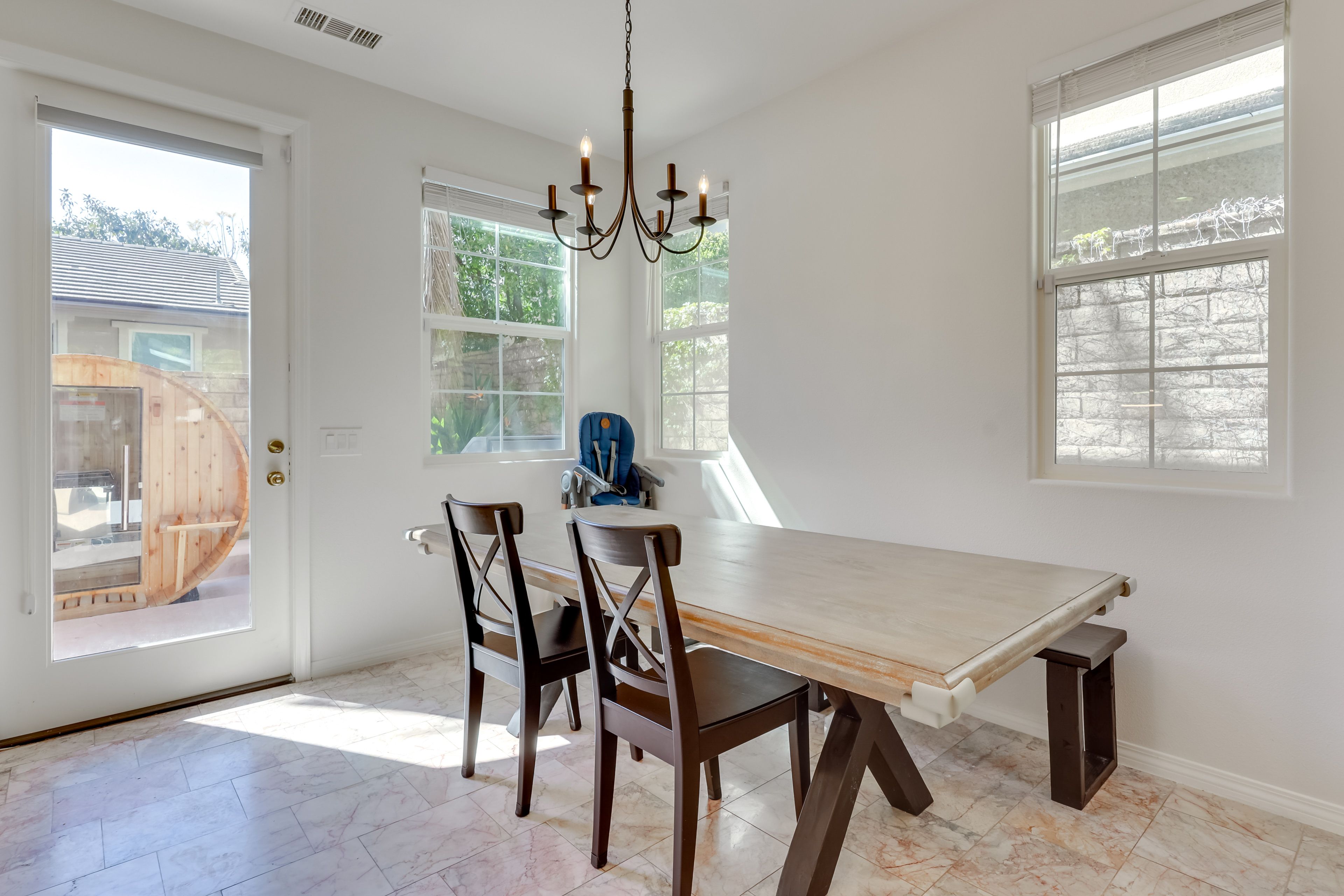 Dining Area | Dishware & Flatware | Trash Bags & Paper Towels | High Chair