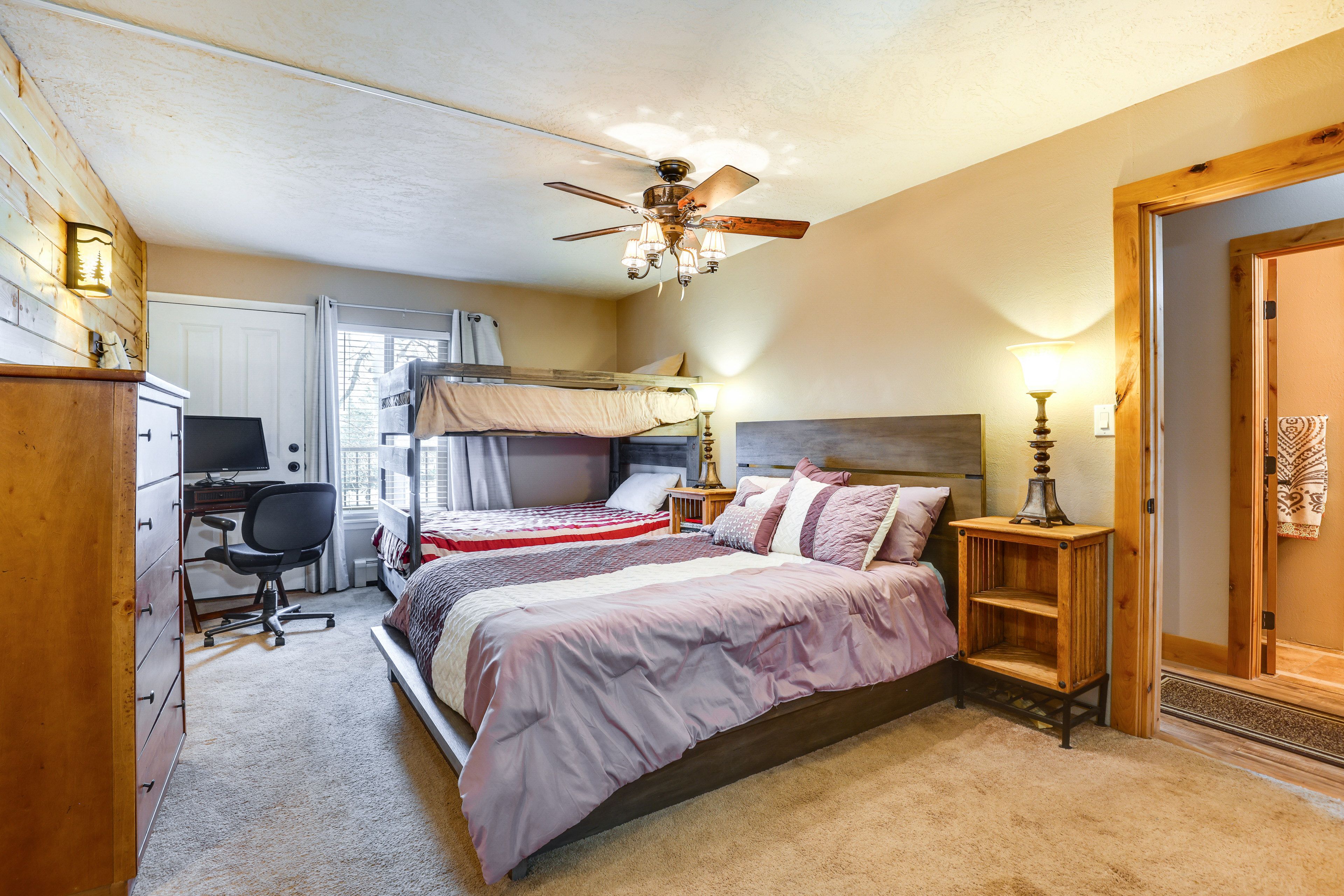 Bedroom 2 | Queen Bed | Full Bunk Bed | Desk Workspace