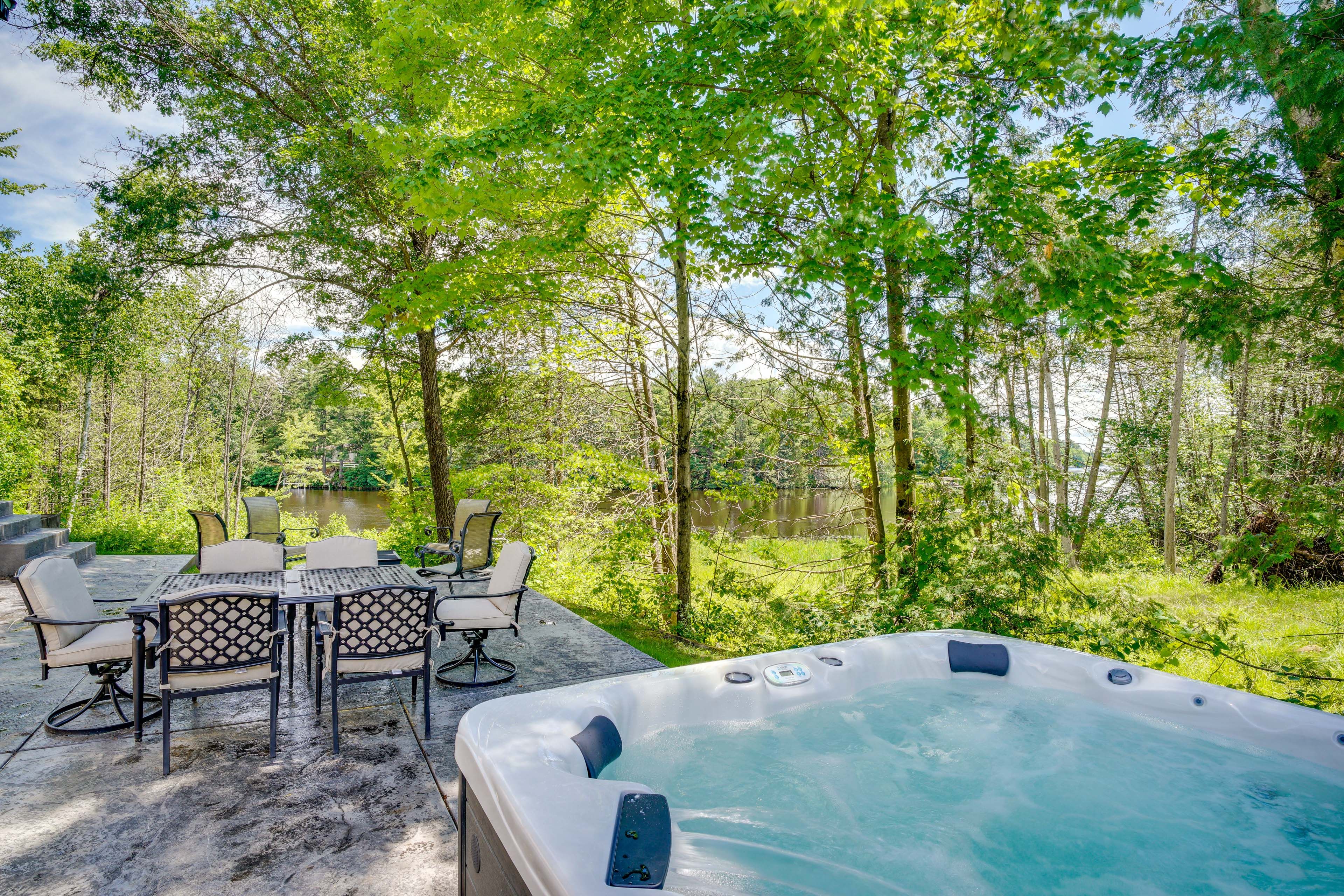 Patio | Private Hot Tub | Outdoor Dining | River Views