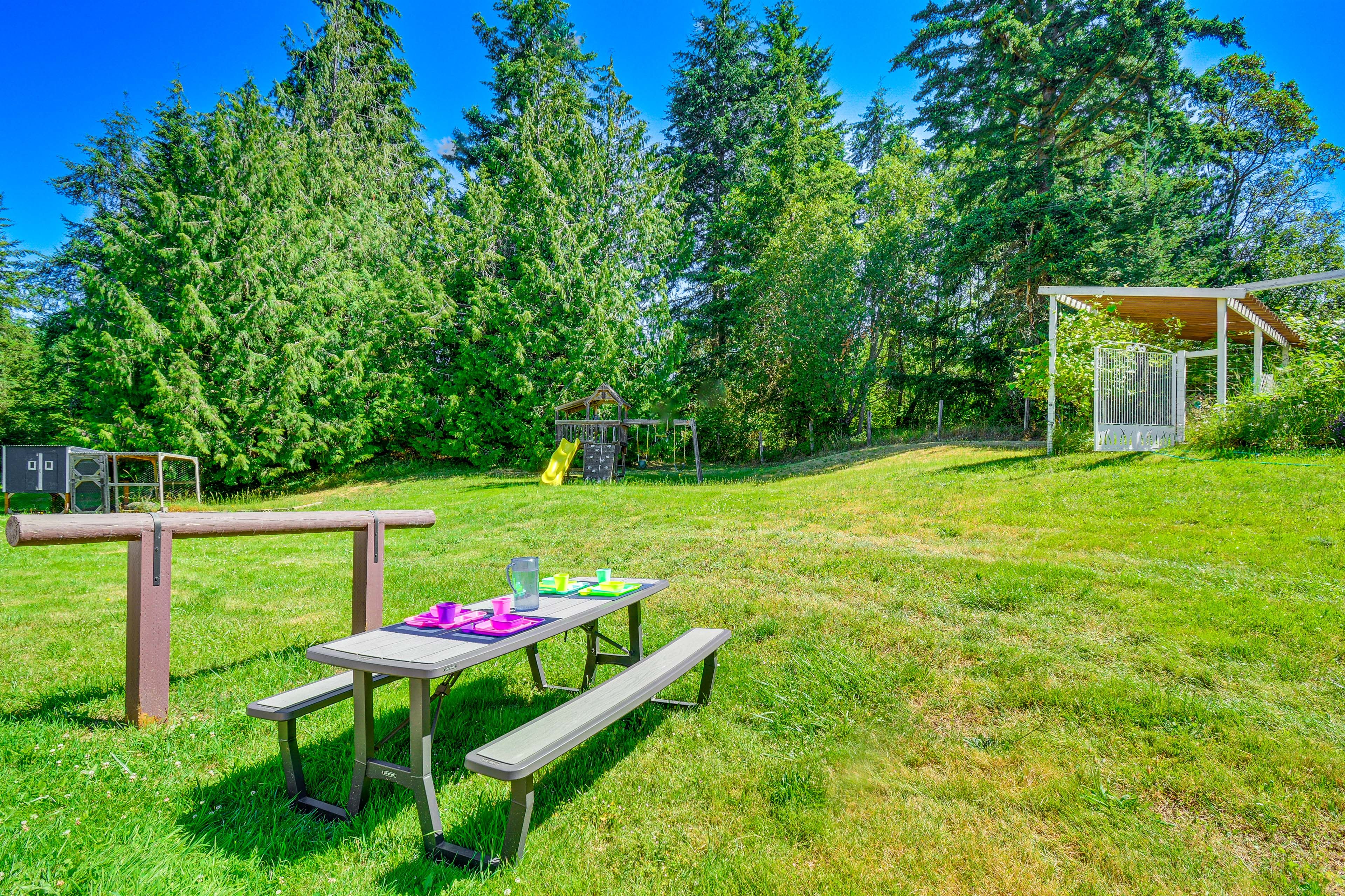 Patio | 5-Acre Property | Yard Games