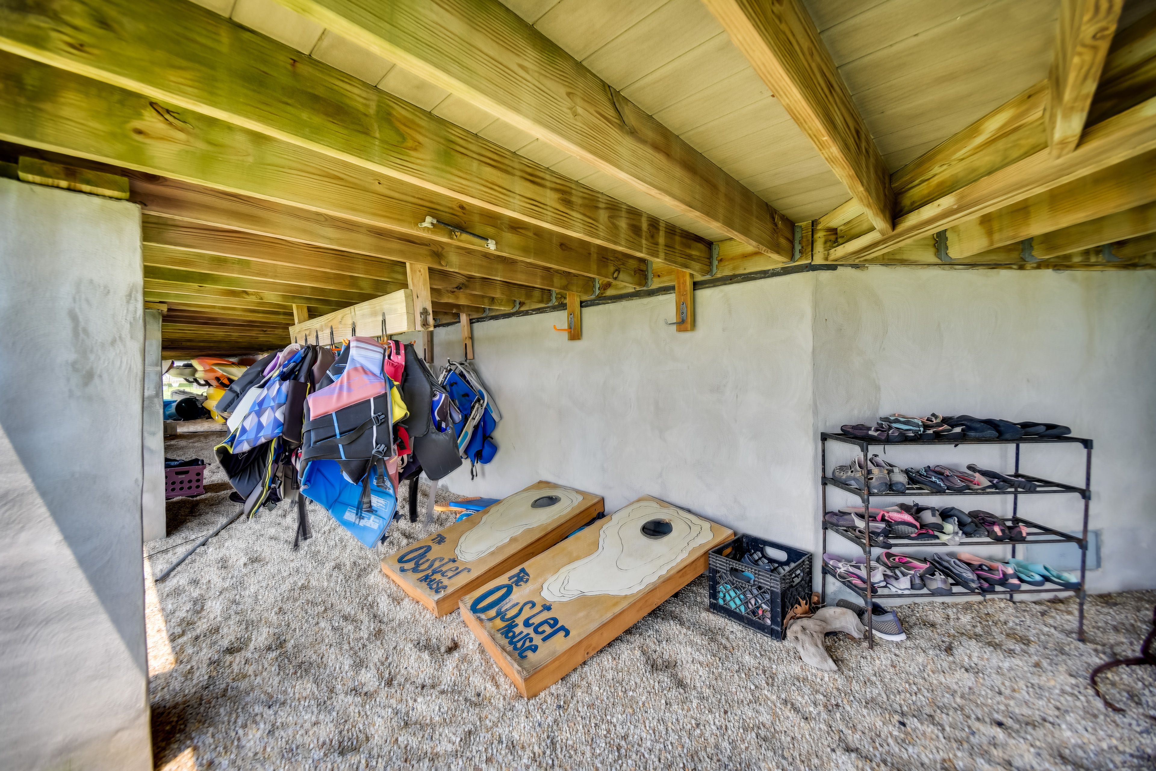 Storage | Life Jackets | Cornhole