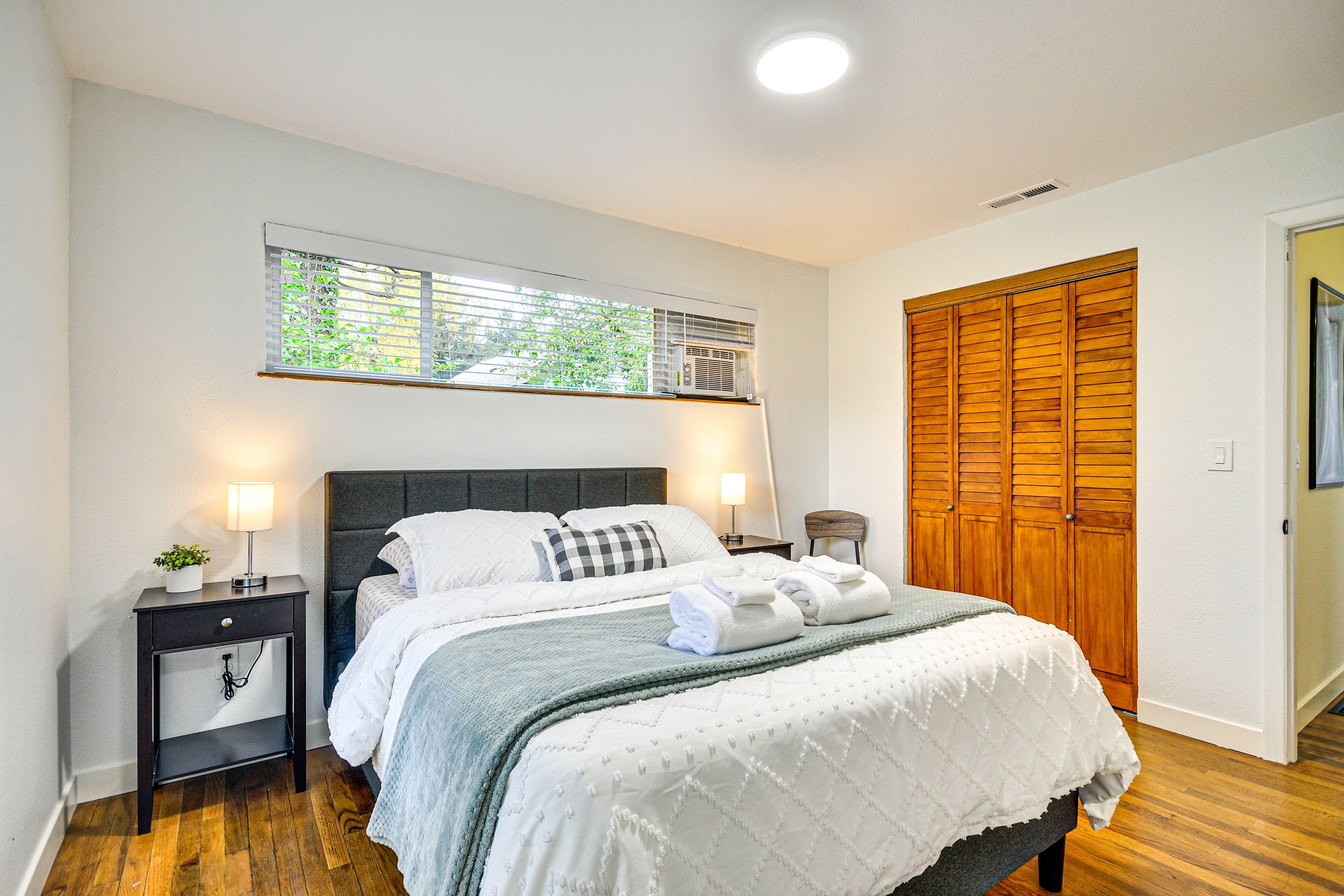 Bedroom 1 | Queen Bed | Window A/C Unit | Linens Provided