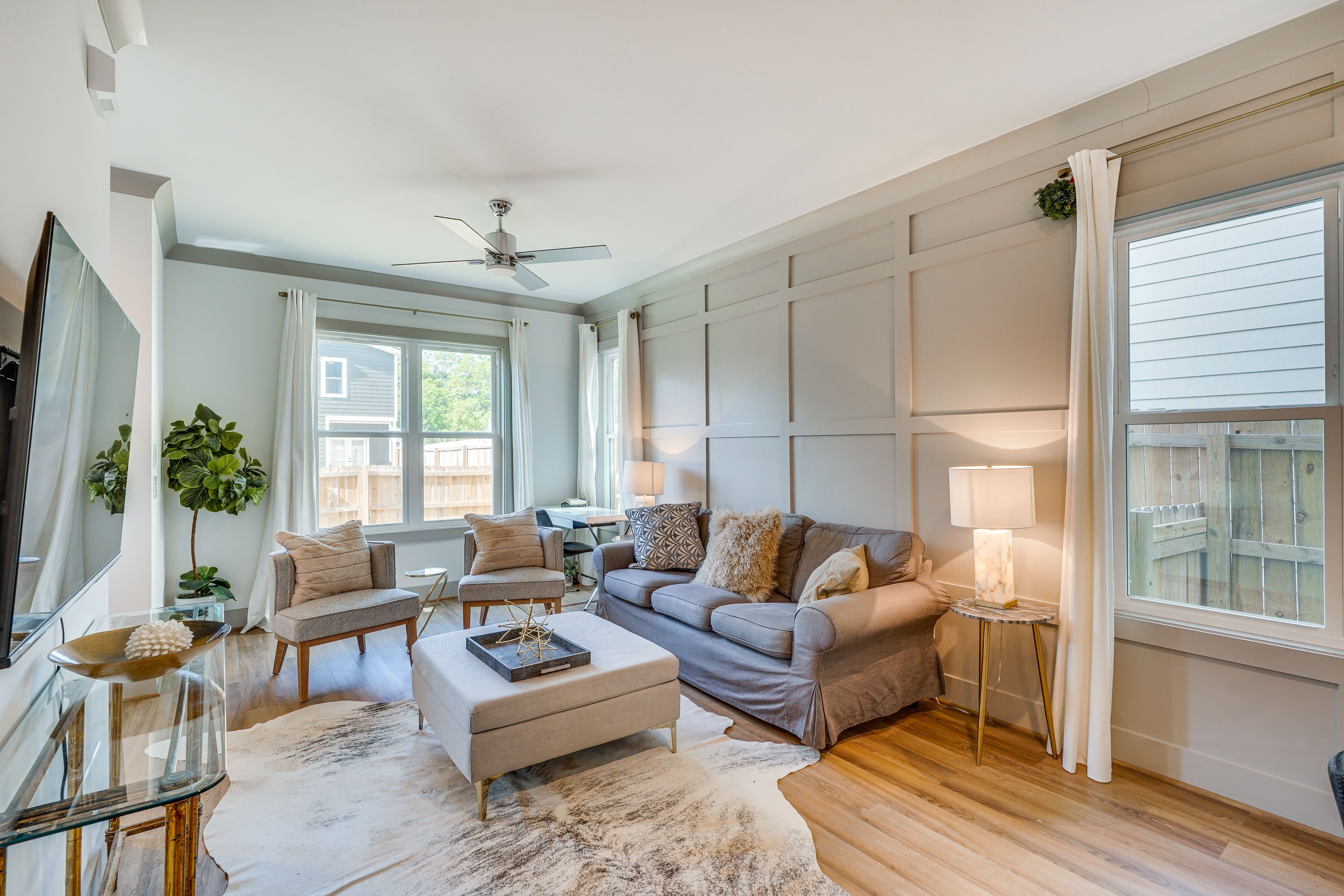 Living Room | Central Heating & A/C | Half Bath | Work Desk
