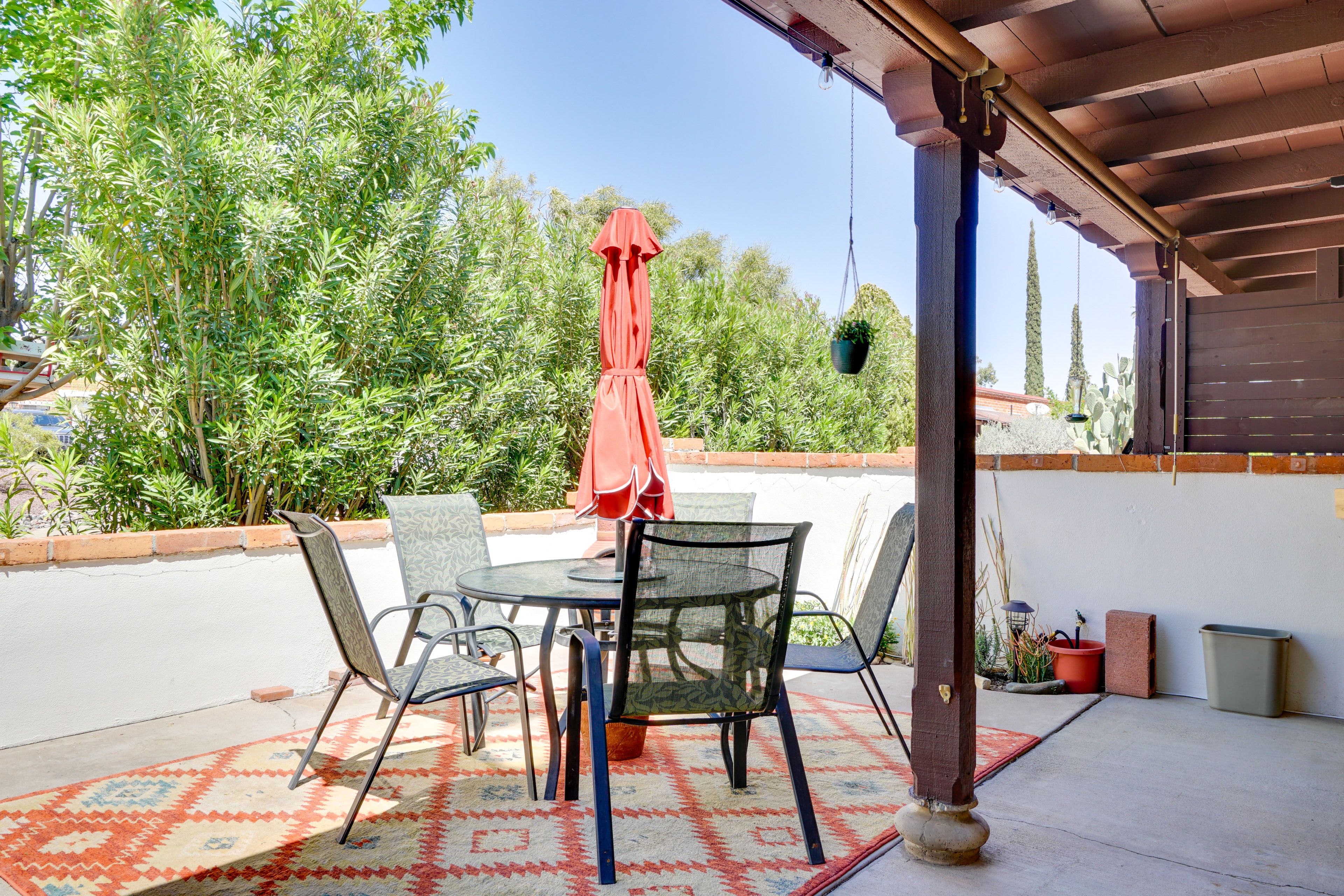 Patio | Gas Grill | Dining Table w/ Umbrella | Chiminea | Seating