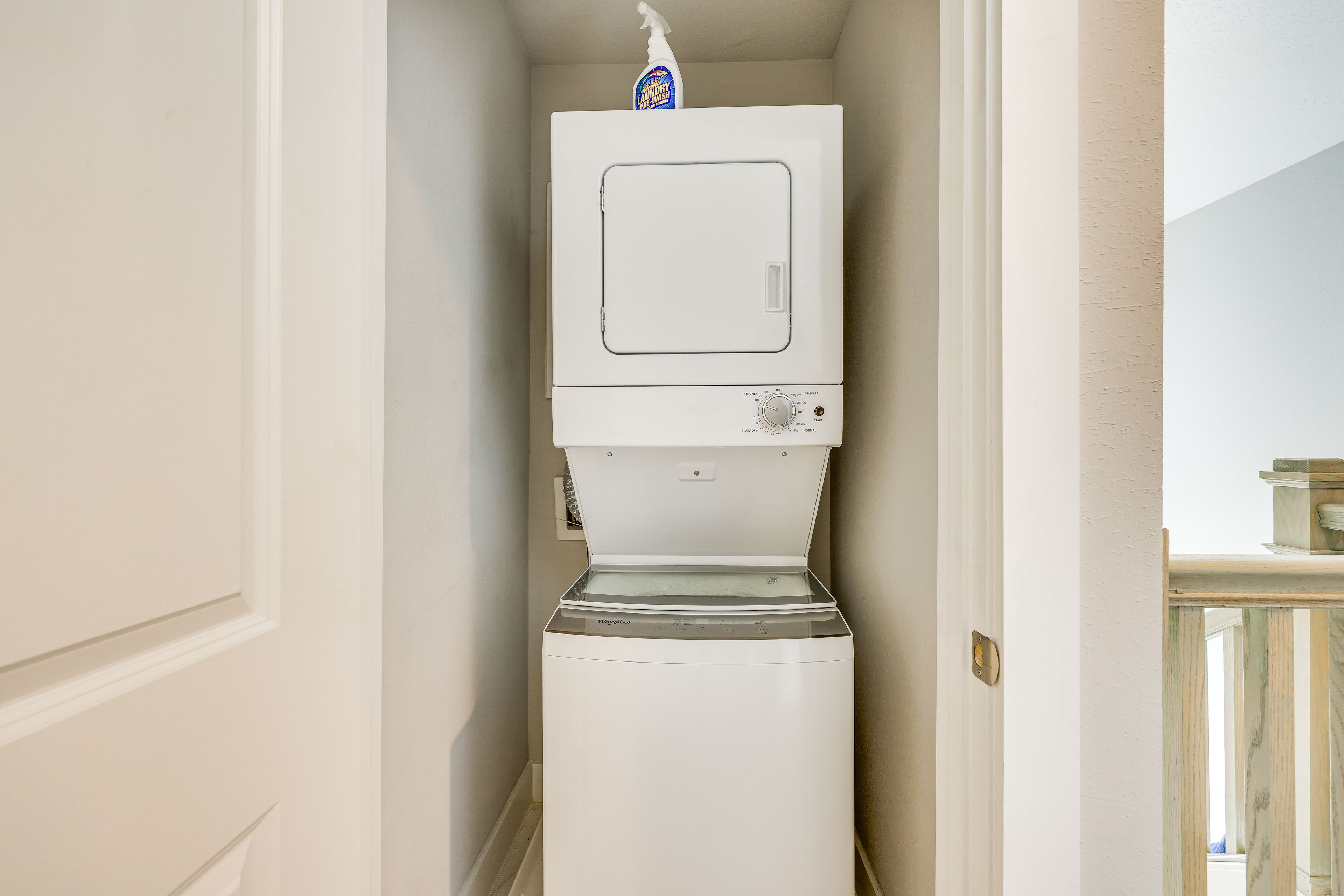 Laundry Closet | 2nd Floor | Stackable Washer + Dryer | Laundry Detergent
