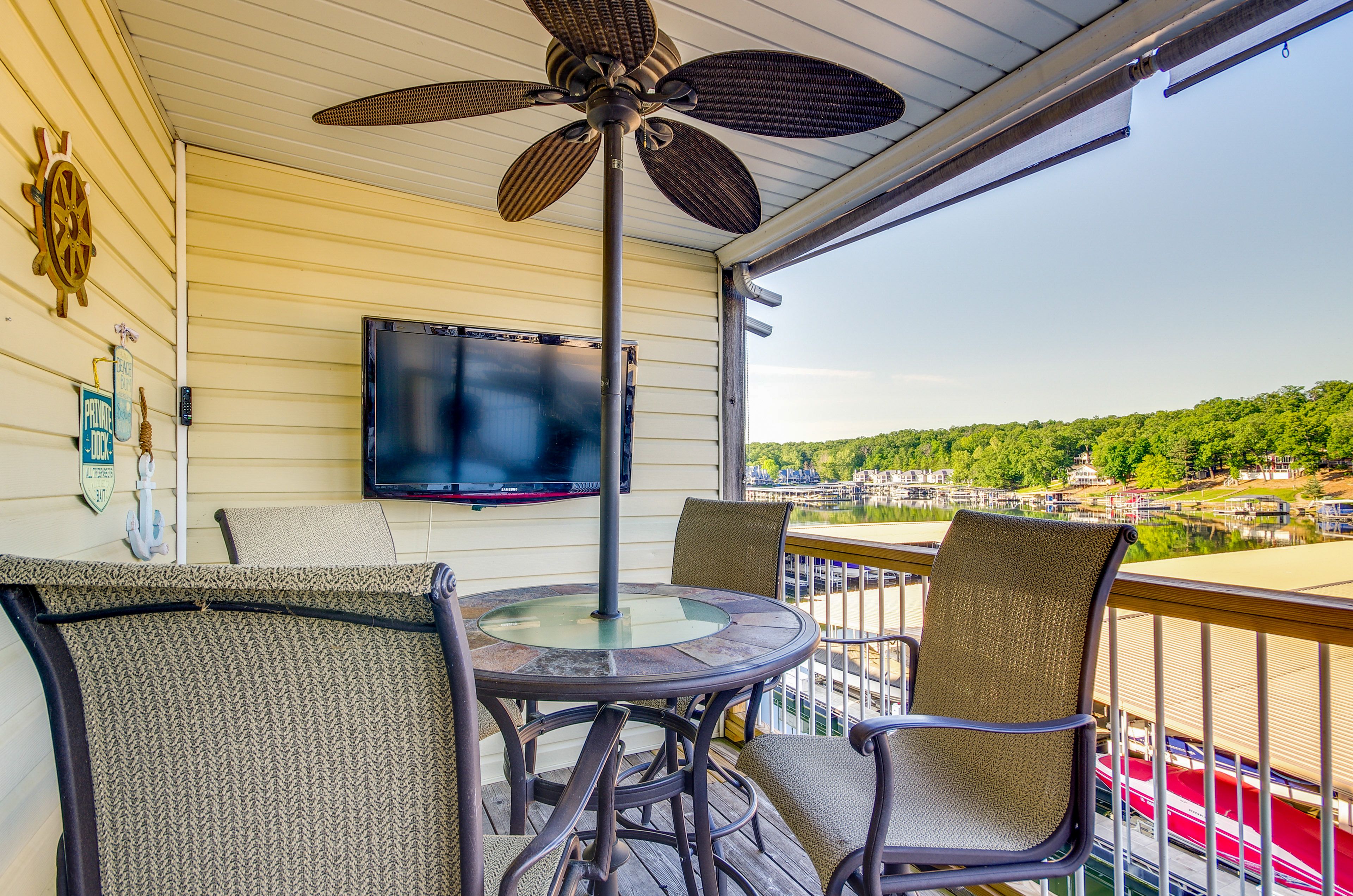 Deck | Flat-Screen TV | Outdoor Dining Area | Lake View