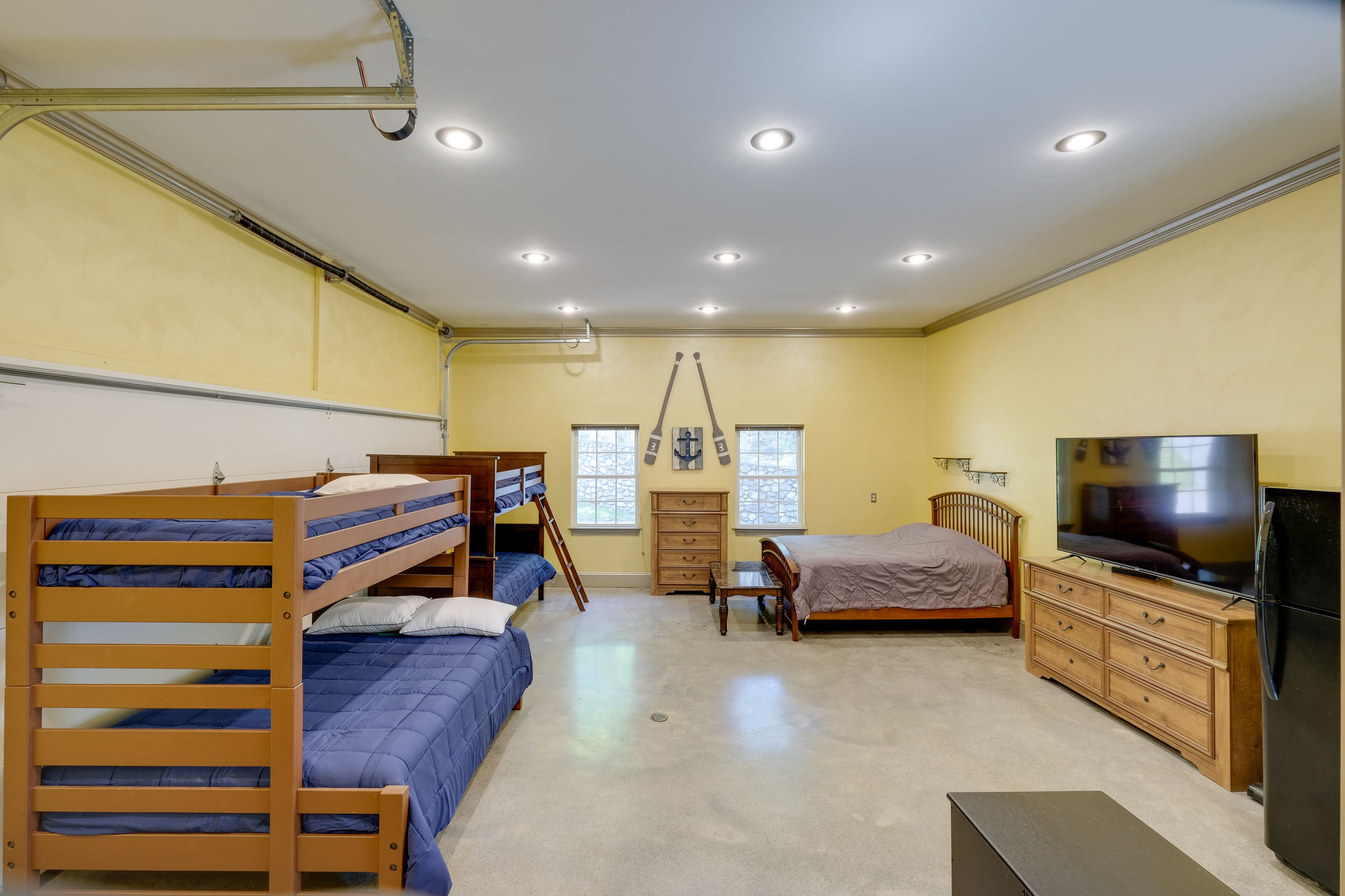 Bedroom 5 (Converted Garage) | Queen Bed | Twin/Full Bunk Bed | Twin Bunk Bed