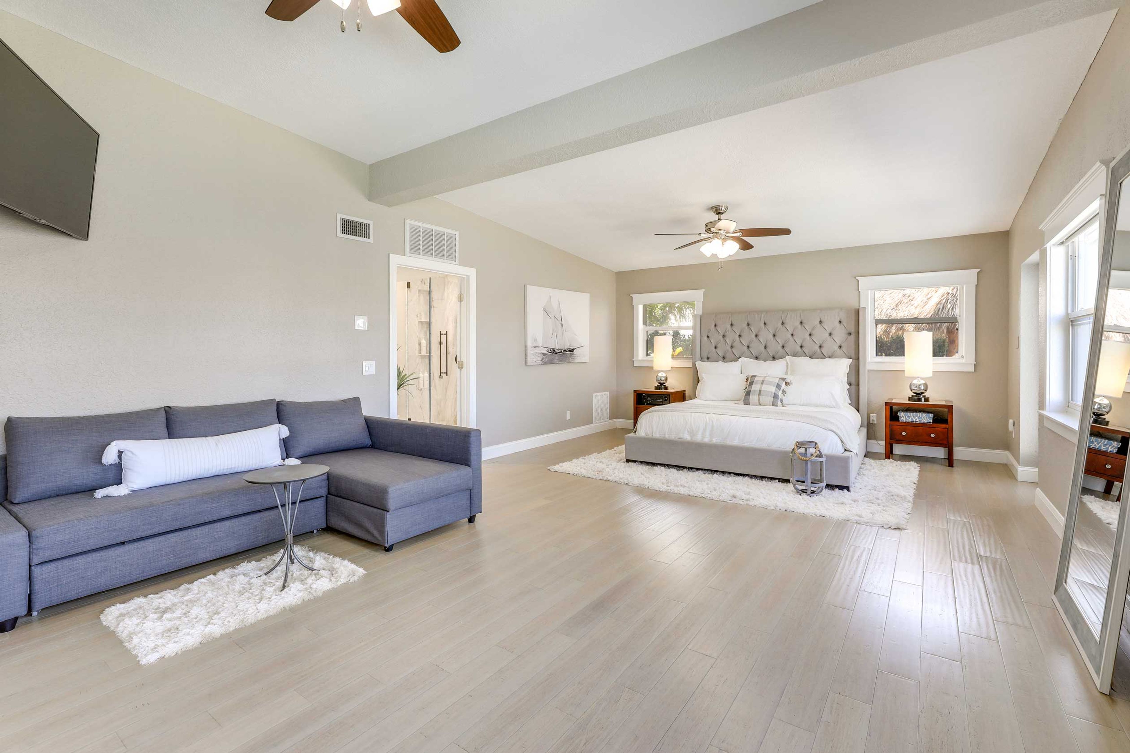 Bedroom 1 | King Bed | Queen Sleeper Sofa | Linens Provided | Smart TV