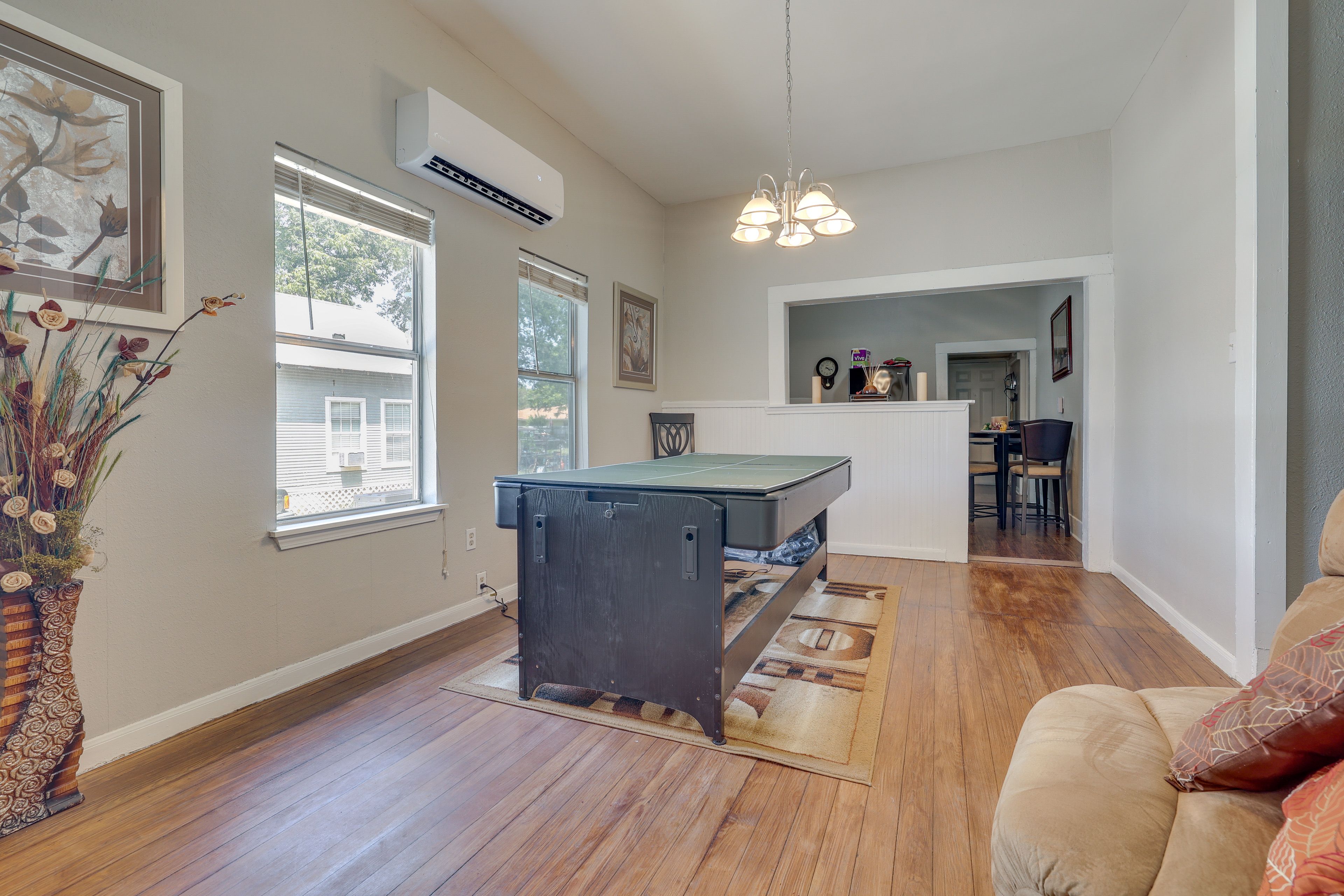 Living Room | Wall A/C Unit | Combination Air Hockey/Ping Pong/Pool Table