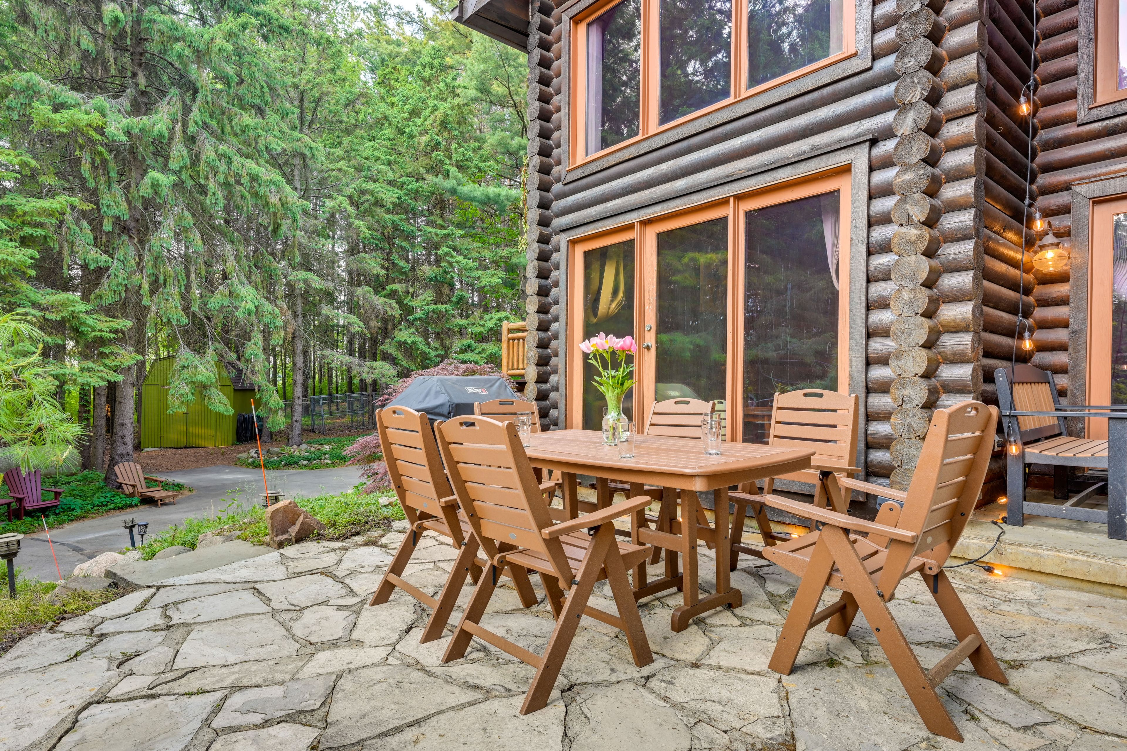 Patio | Gas Grill | Bistro Lighting | Wooded Views