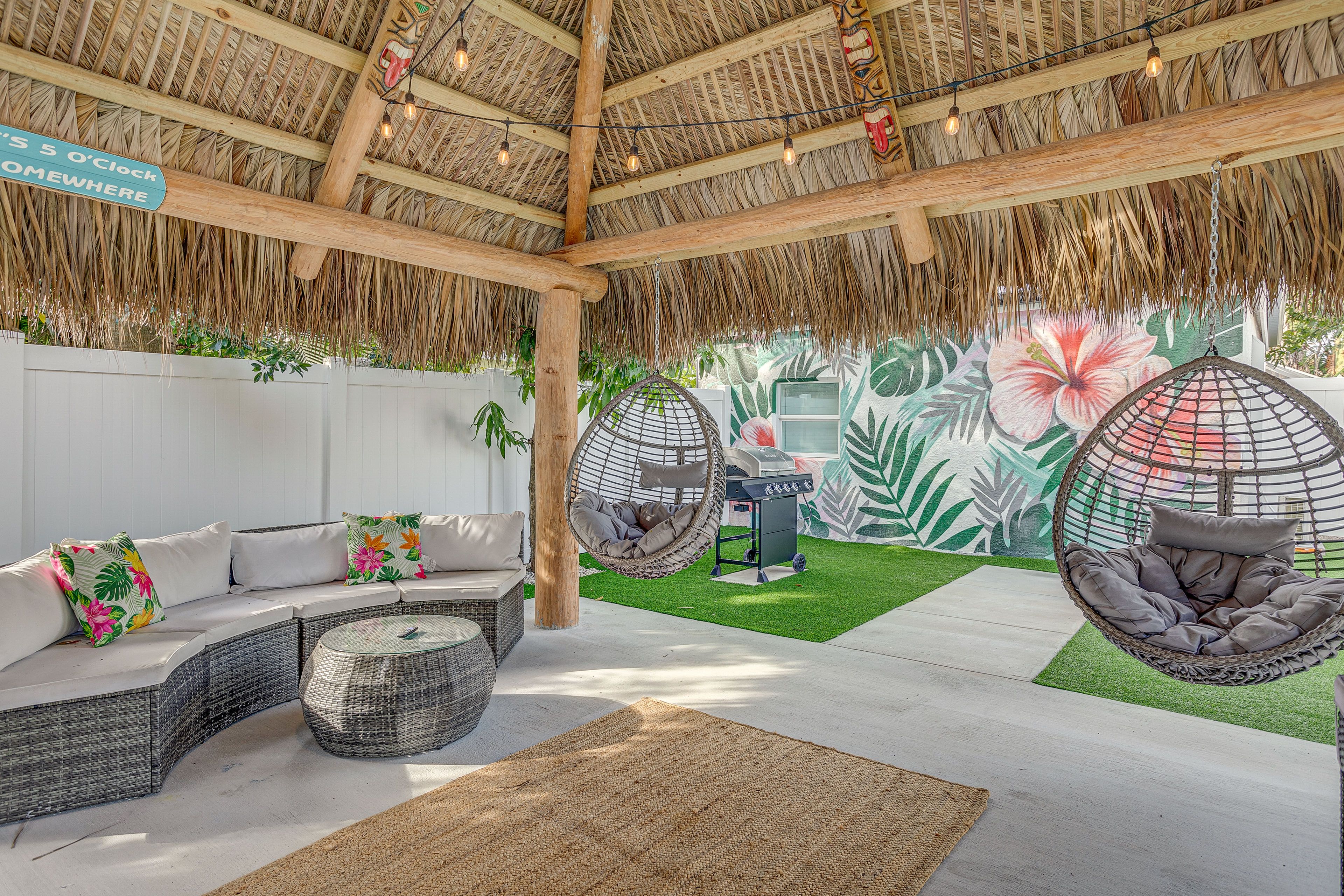 Tropical-Themed Hut | Seating | Pool Table