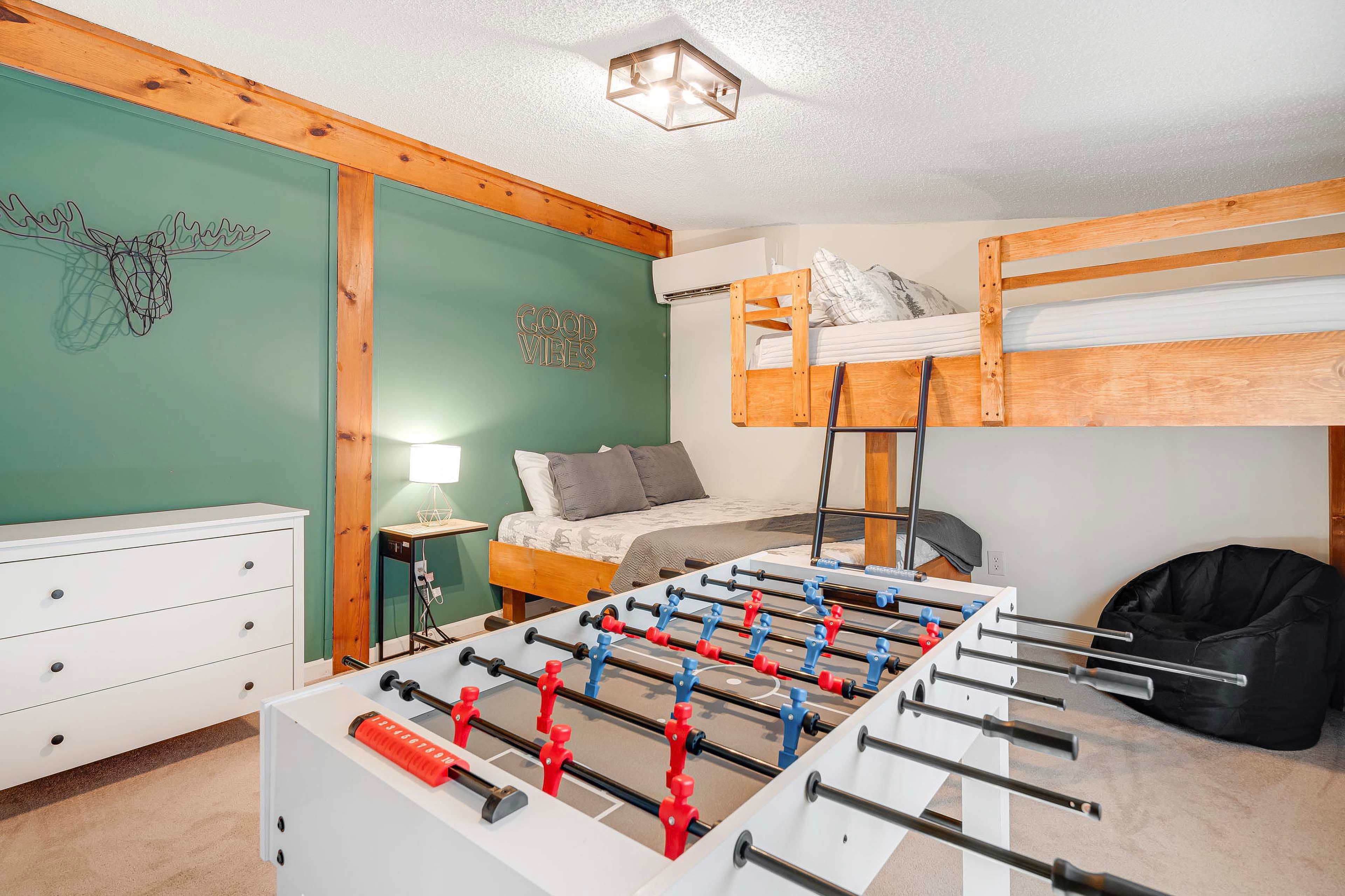 Bedroom 2 | Queen Bed | Lofted Full Bed | Foosball Table
