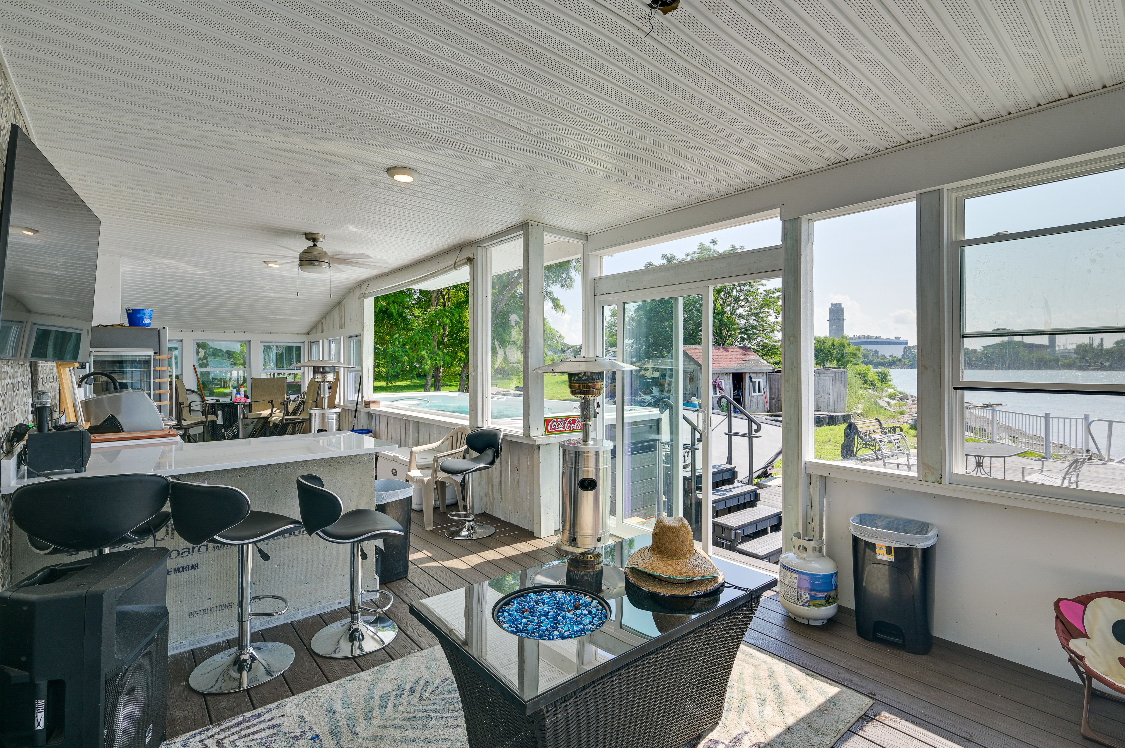 Enclosed Porch | Gas Grill | Opens to Large Swim Spa & Hot Tub