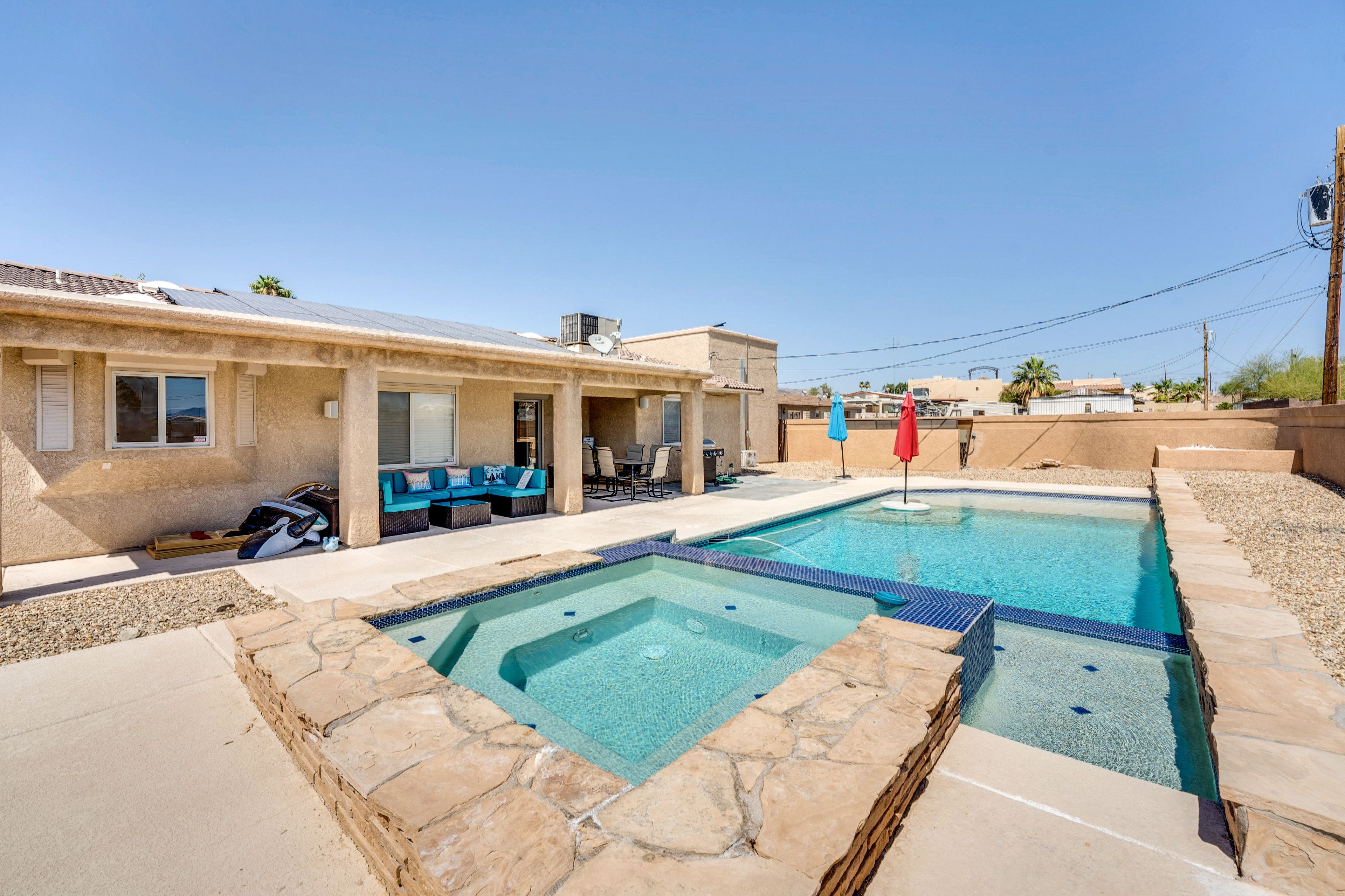 Private Pool (Depth 1'-7') | Spa Area (Not Heated, No Jets) | Heated w/ Fee