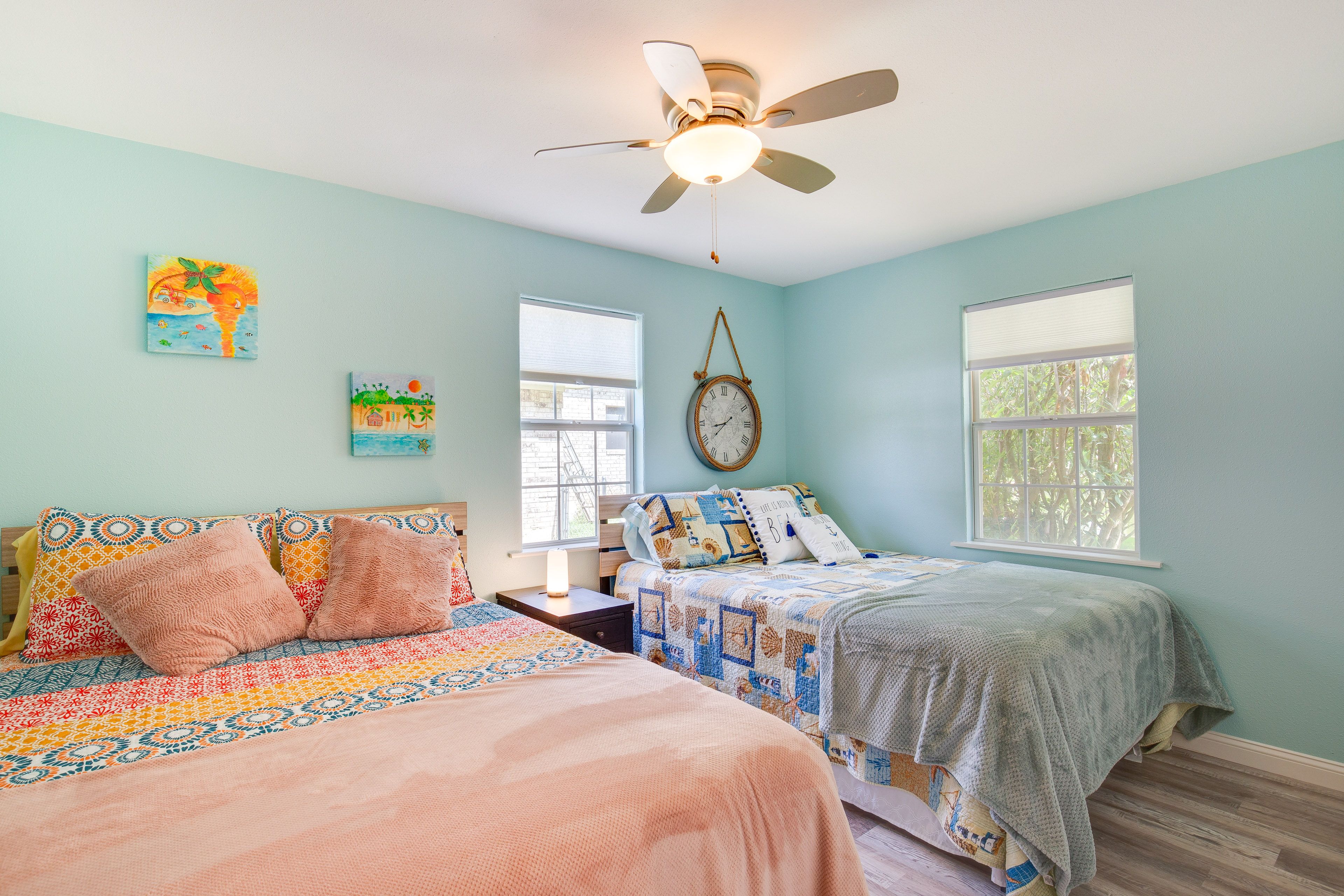 Bedroom 1 | 2 Queen Beds | Linens Provided | Ceiling Fans
