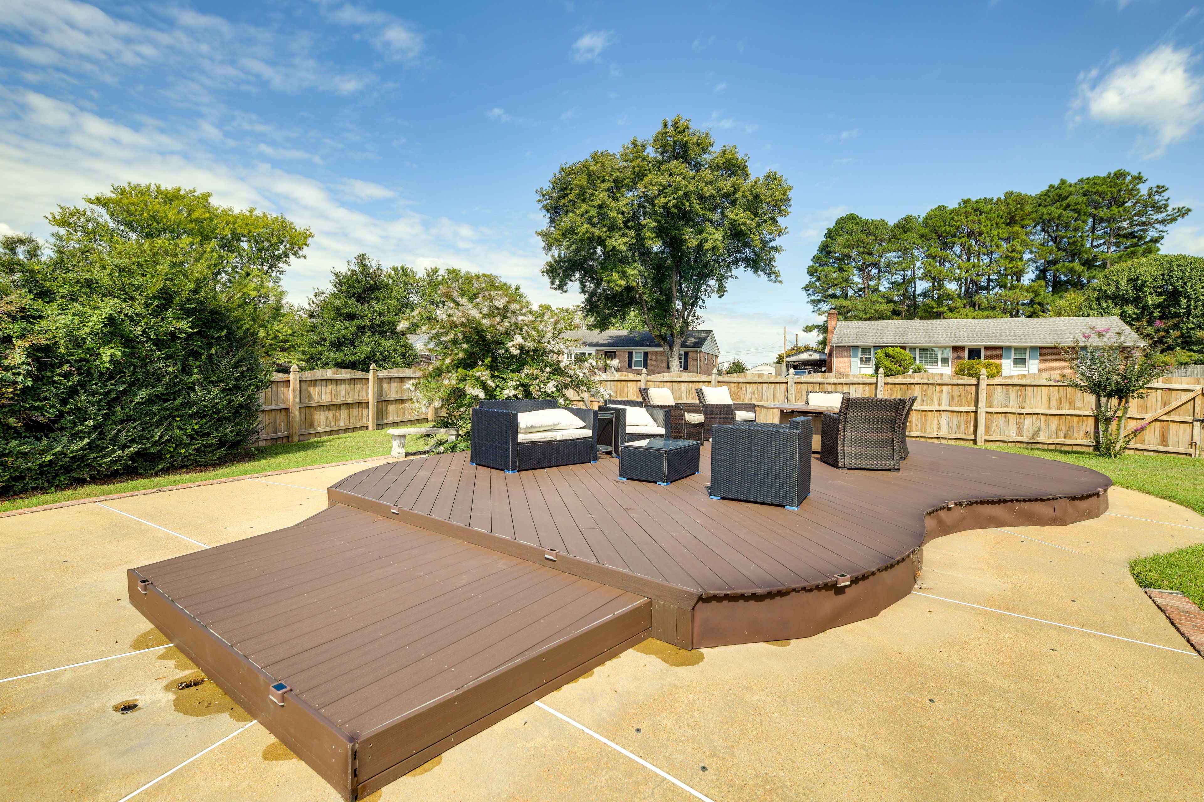 House Exterior | Shared Deck & Fire Pit