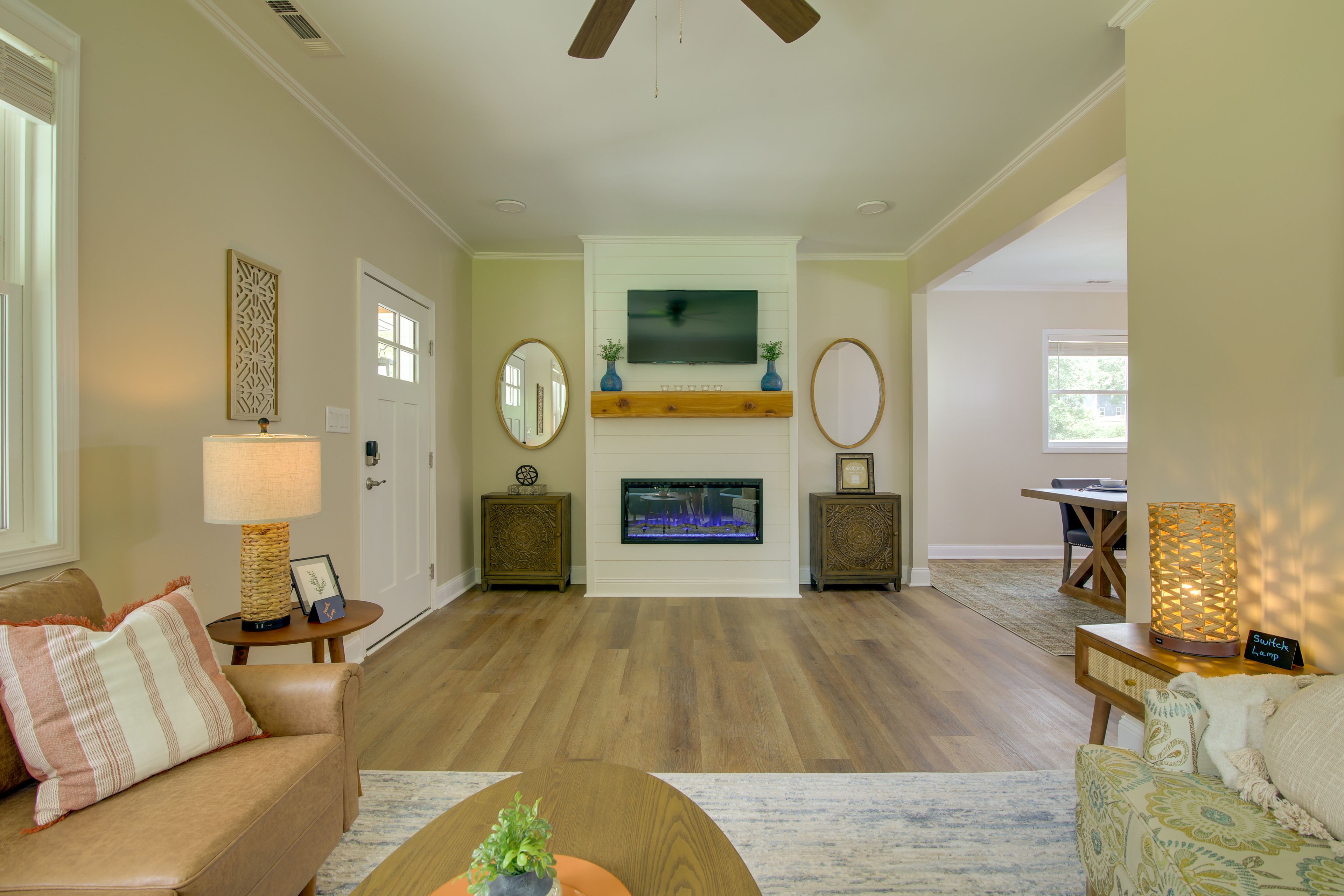 Living Room | Smart TV w/ Cable | Electric Fireplace | Central A/C & Heat