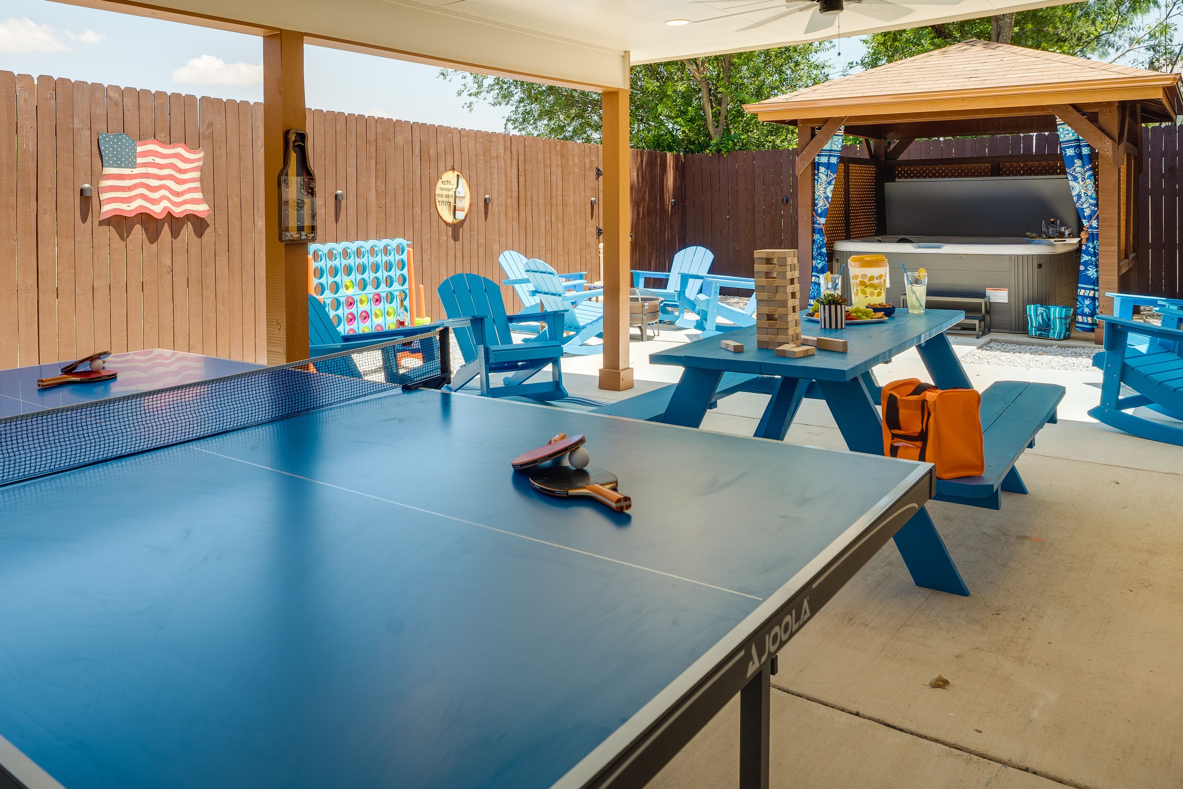 Patio | Wood-Burning Fire Pit | Private Hot Tub | Yard Games