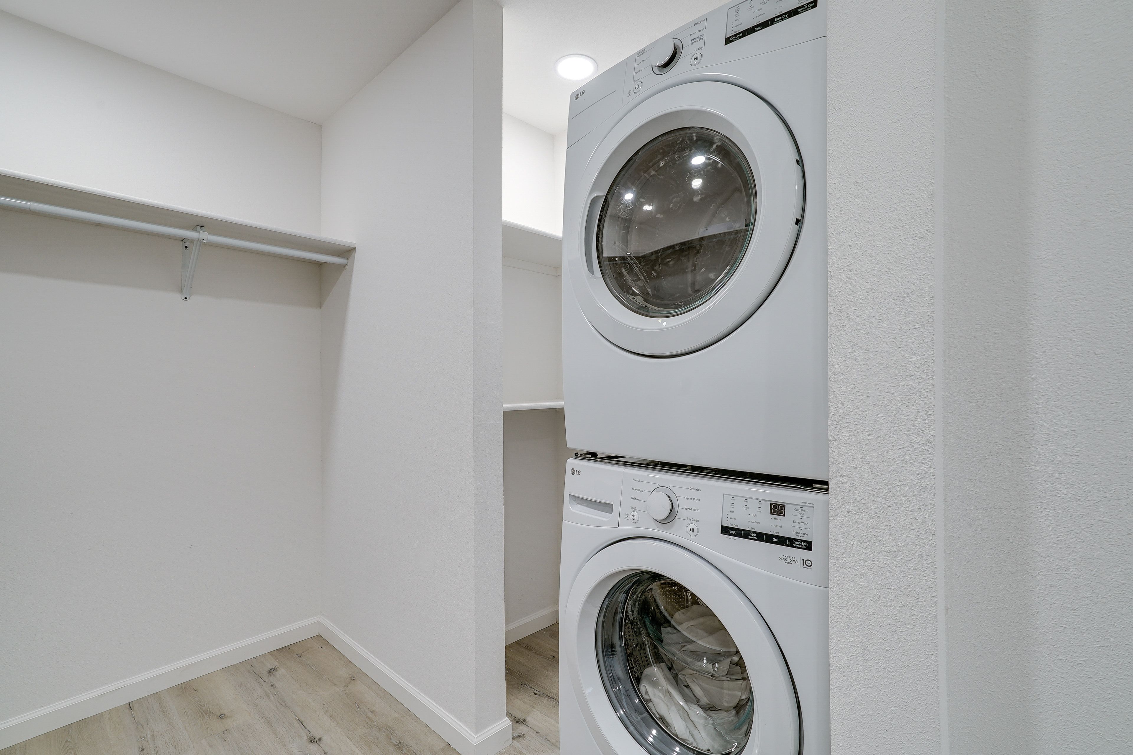 In-Unit Laundry | Stackable Washer + Dryer | Iron/Board