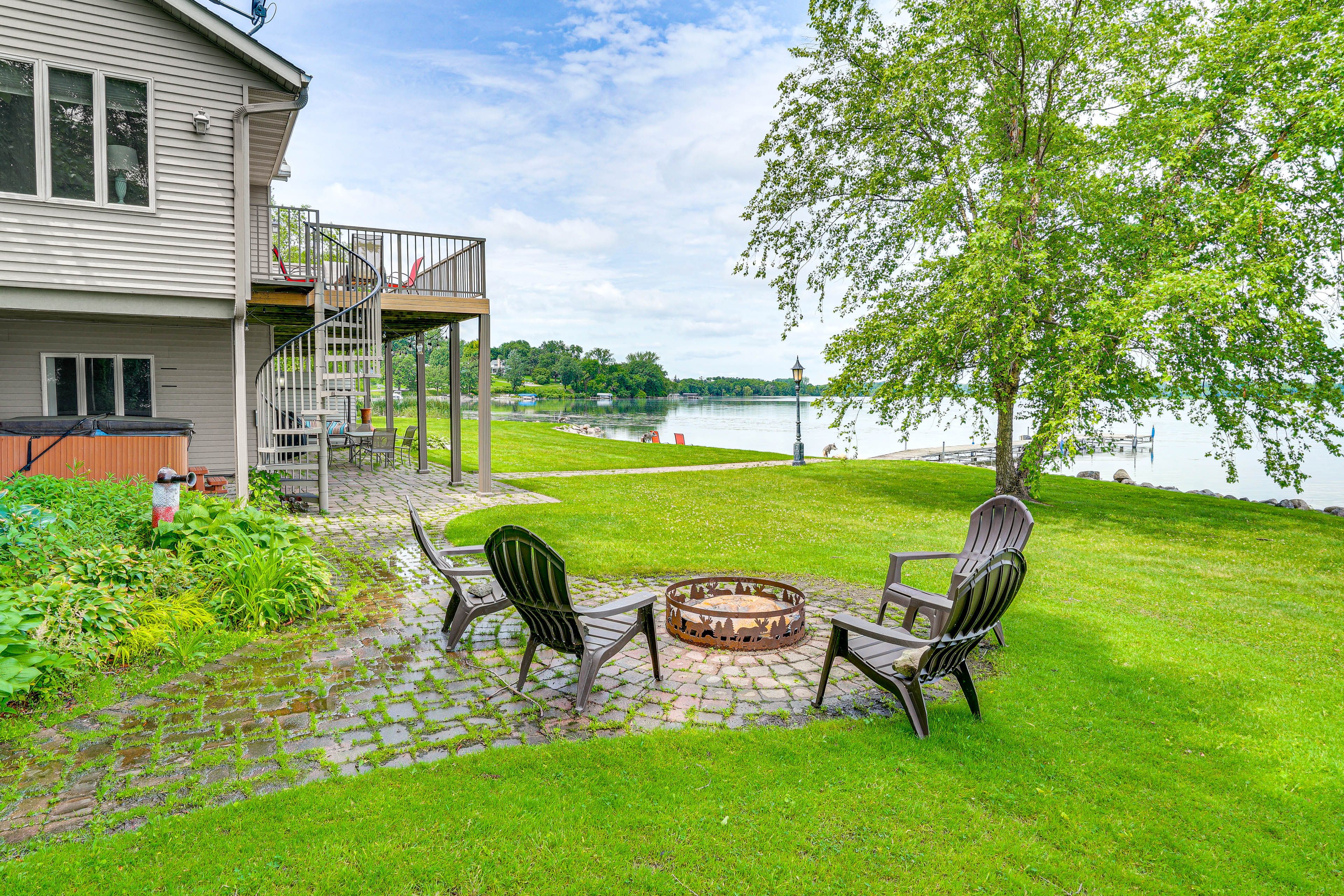 Exterior | Shared Fire Pit | Private Hot Tub | Dock | Lake Access