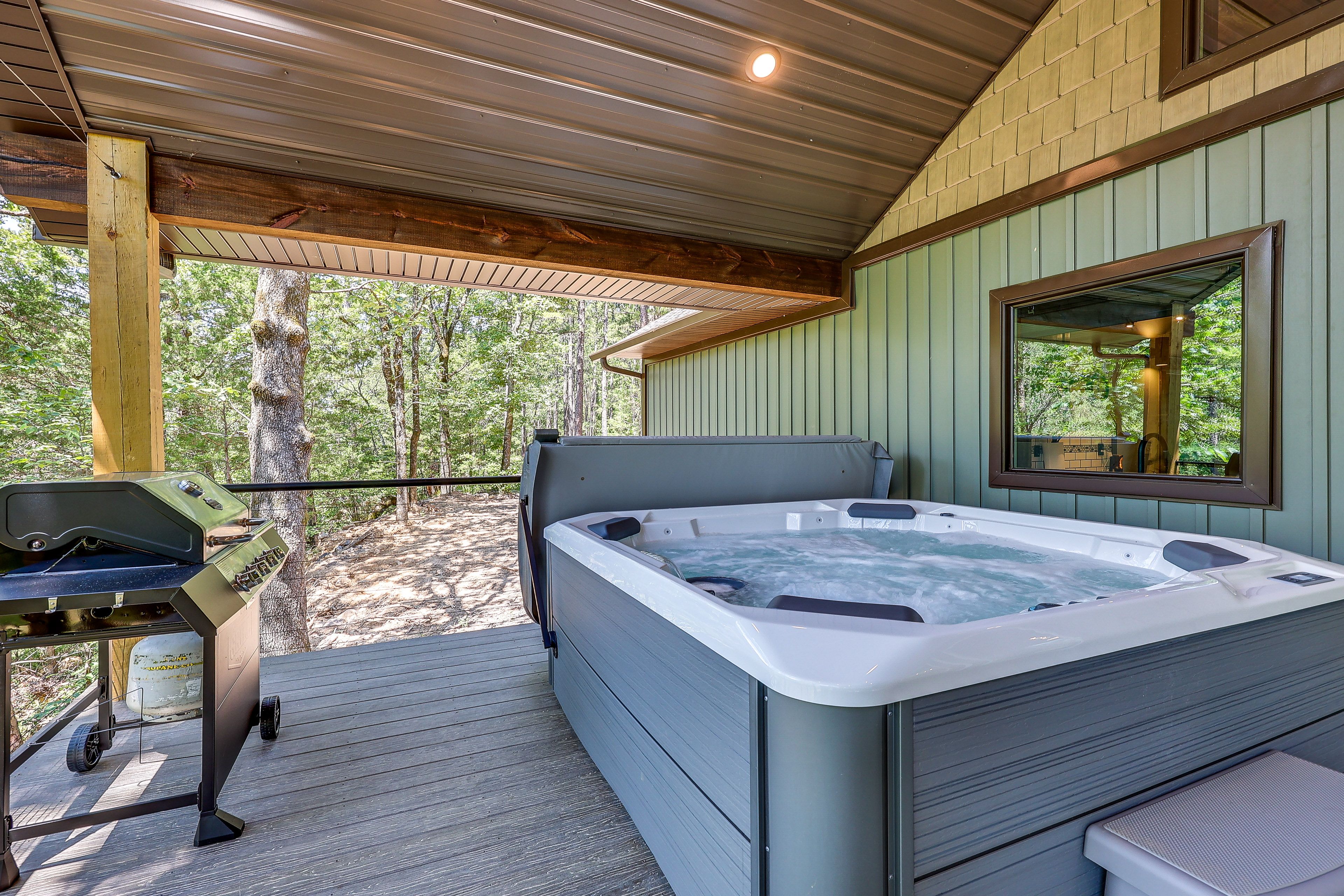 Cabin Exterior | Gas Grill | Private Hot Tub