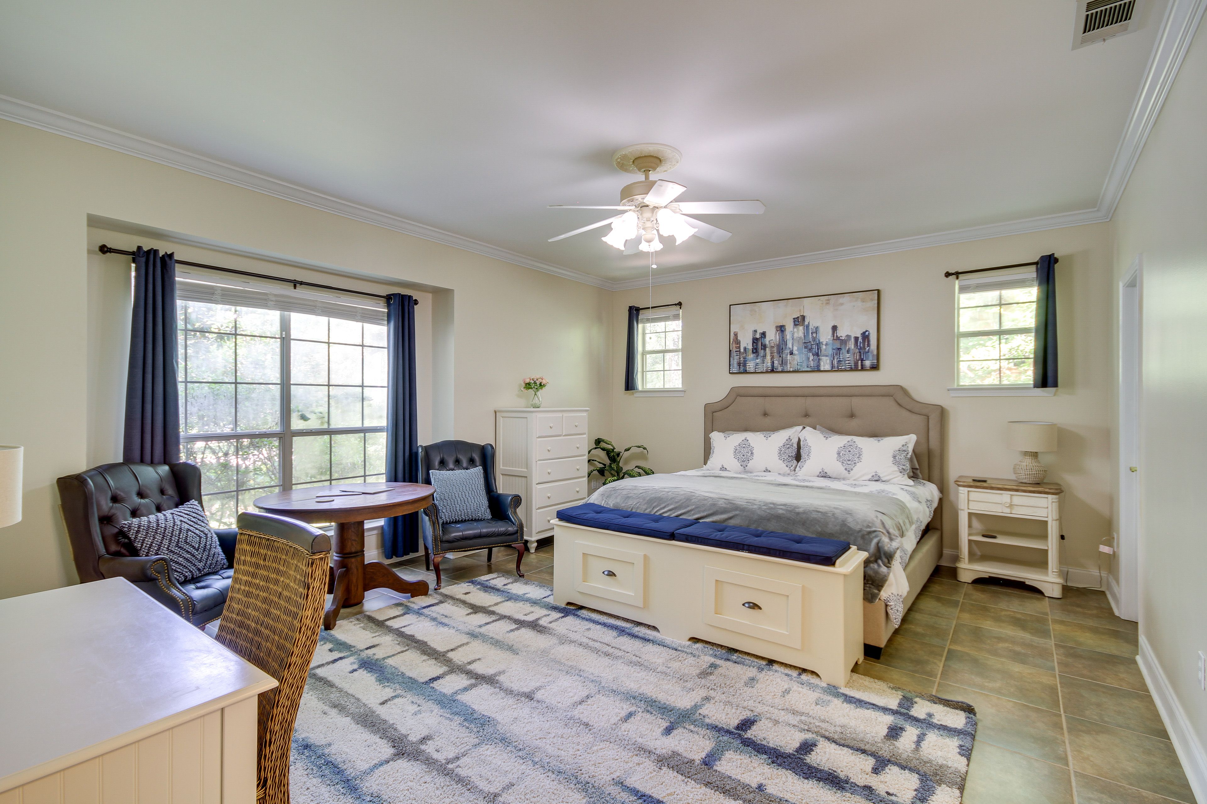 Bedroom 1 | 1st Floor | King Bed | Linens Provided | Desk Workspace