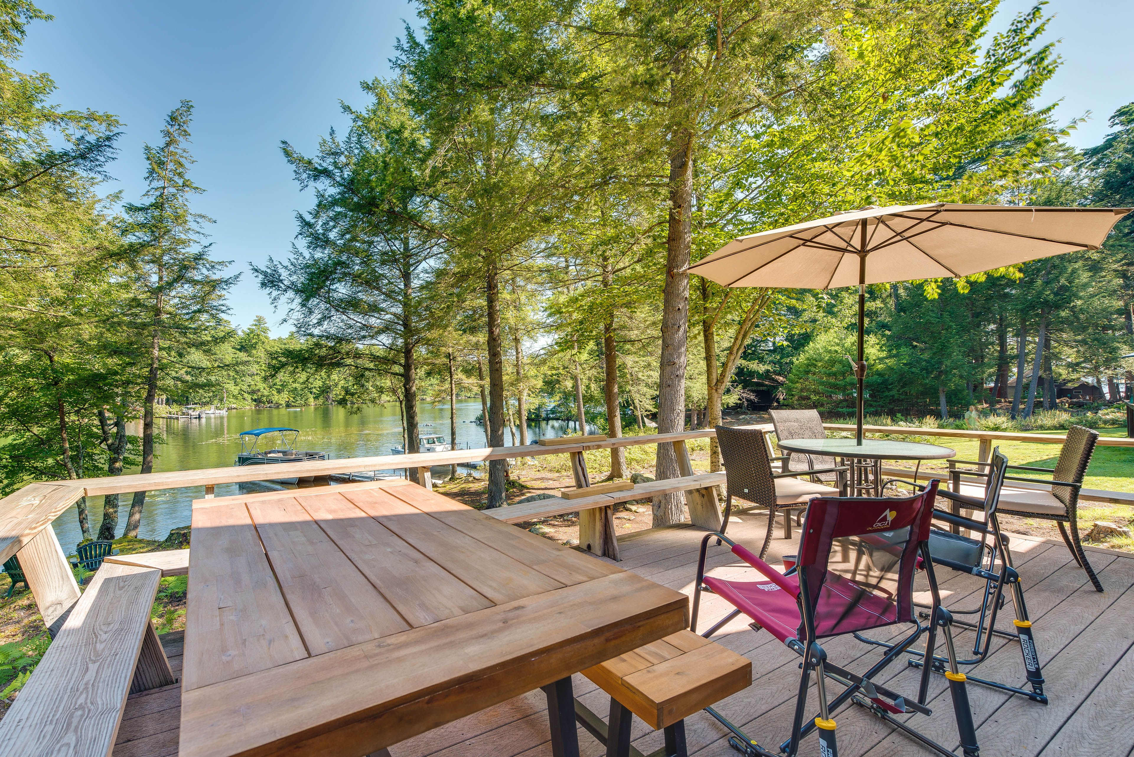 Cabin Exterior | Furnished Deck | Dining Area