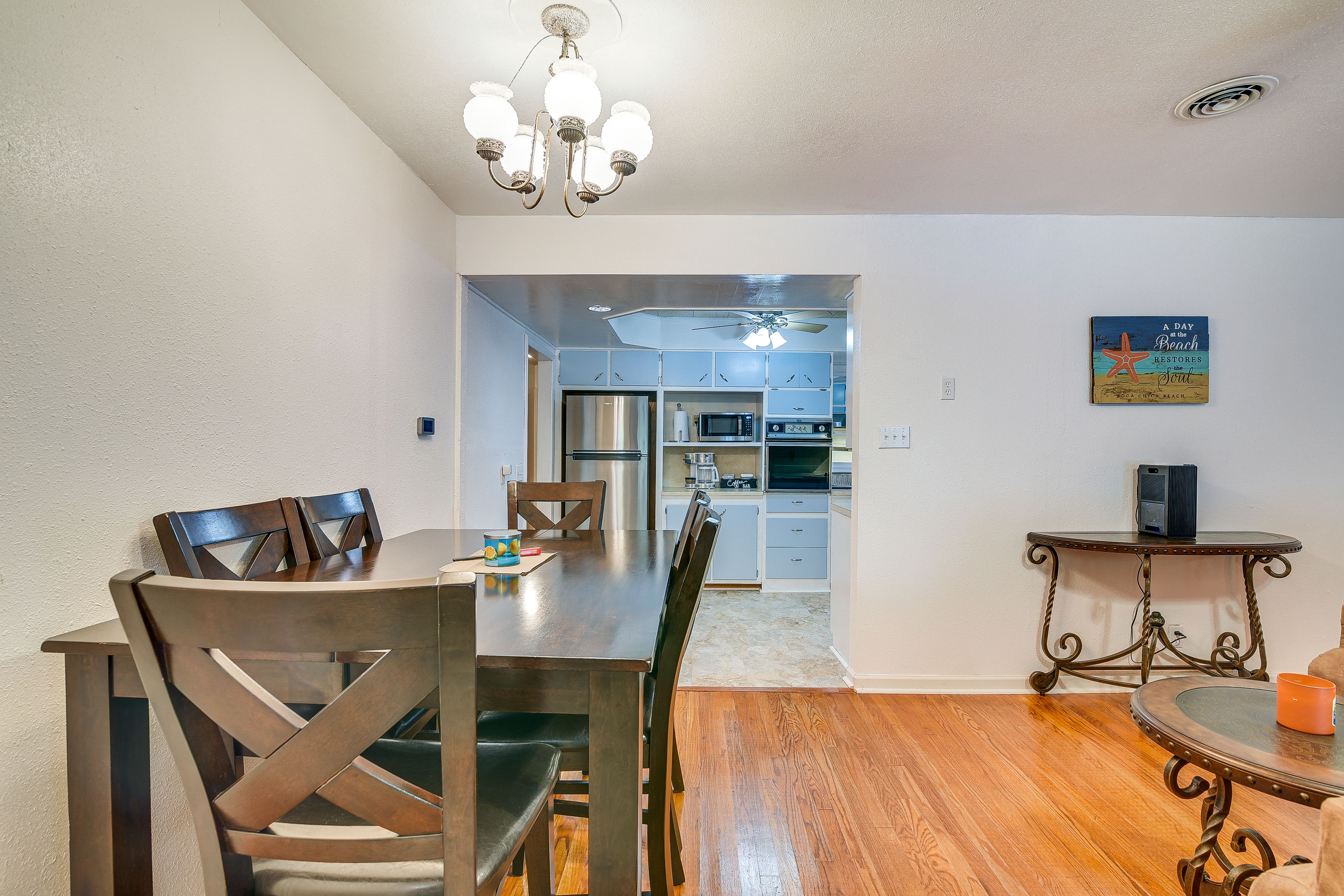 Dining Area | Central Heating & A/C | In-Unit Laundry | 14 Mi to Beaches