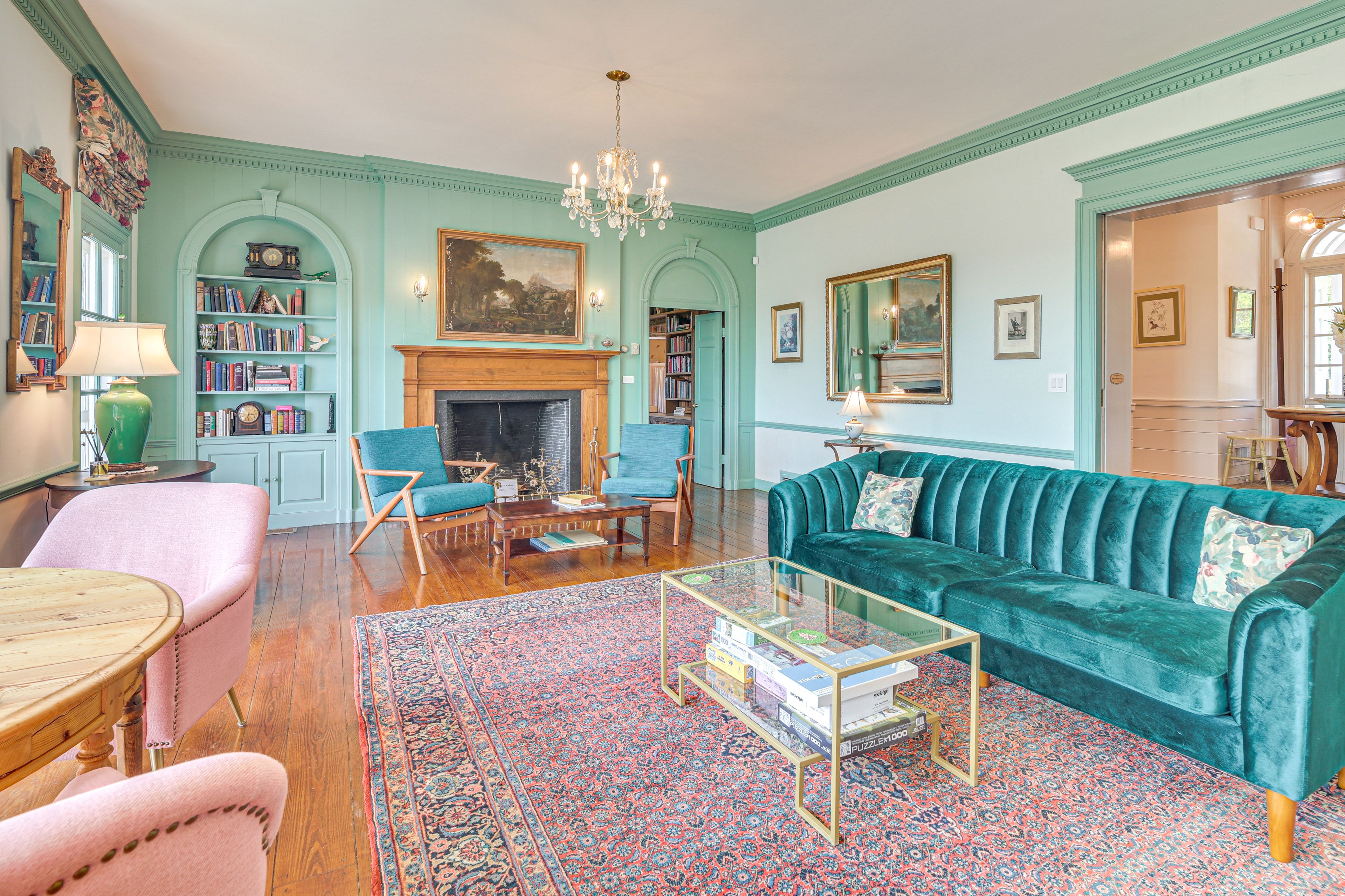 Living Room | 2-Story Home | Central Heating | Books