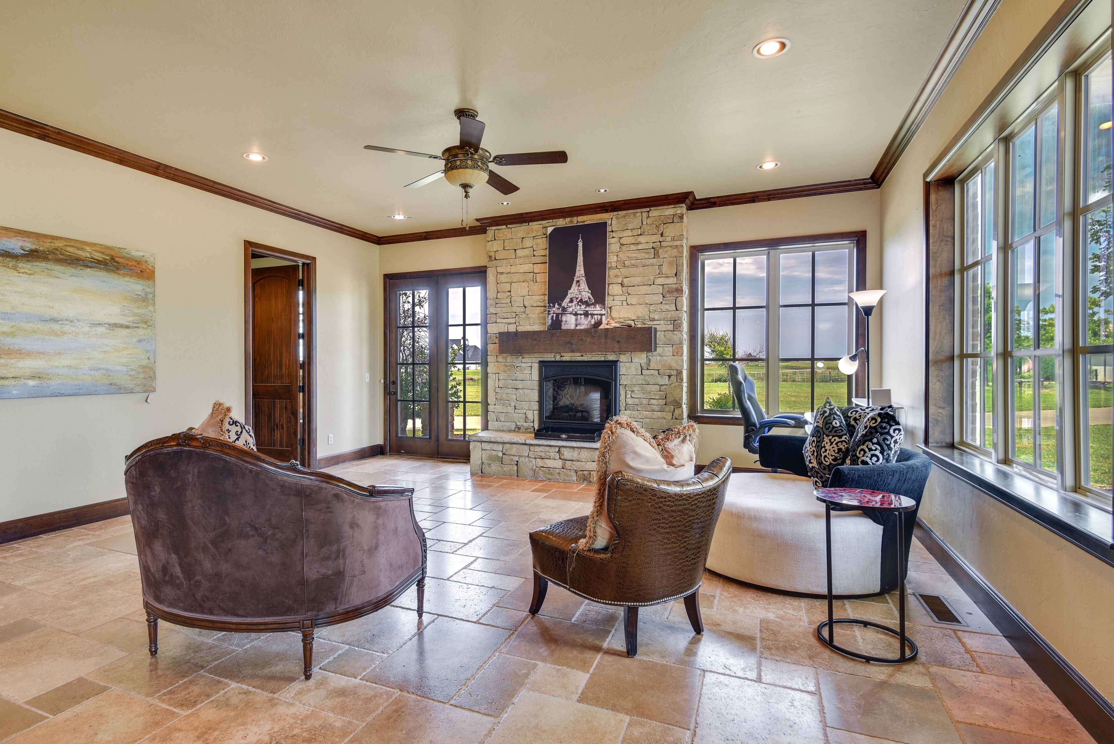 Living Room | Fireplace | Laptop-Friendly Workspace