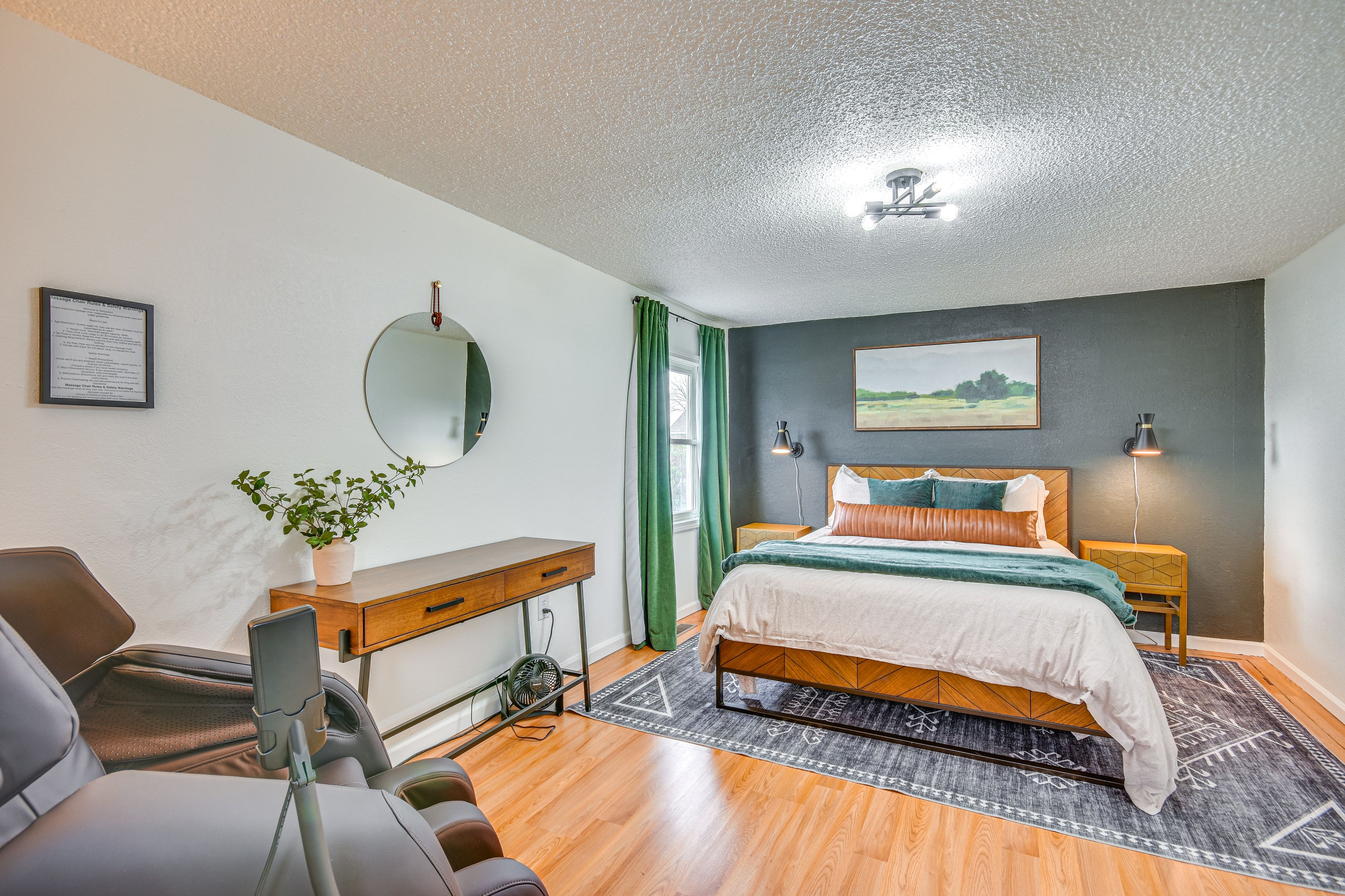 Bedroom | Queen Bed | Linens Provided | Massage Chair | Window A/C Units