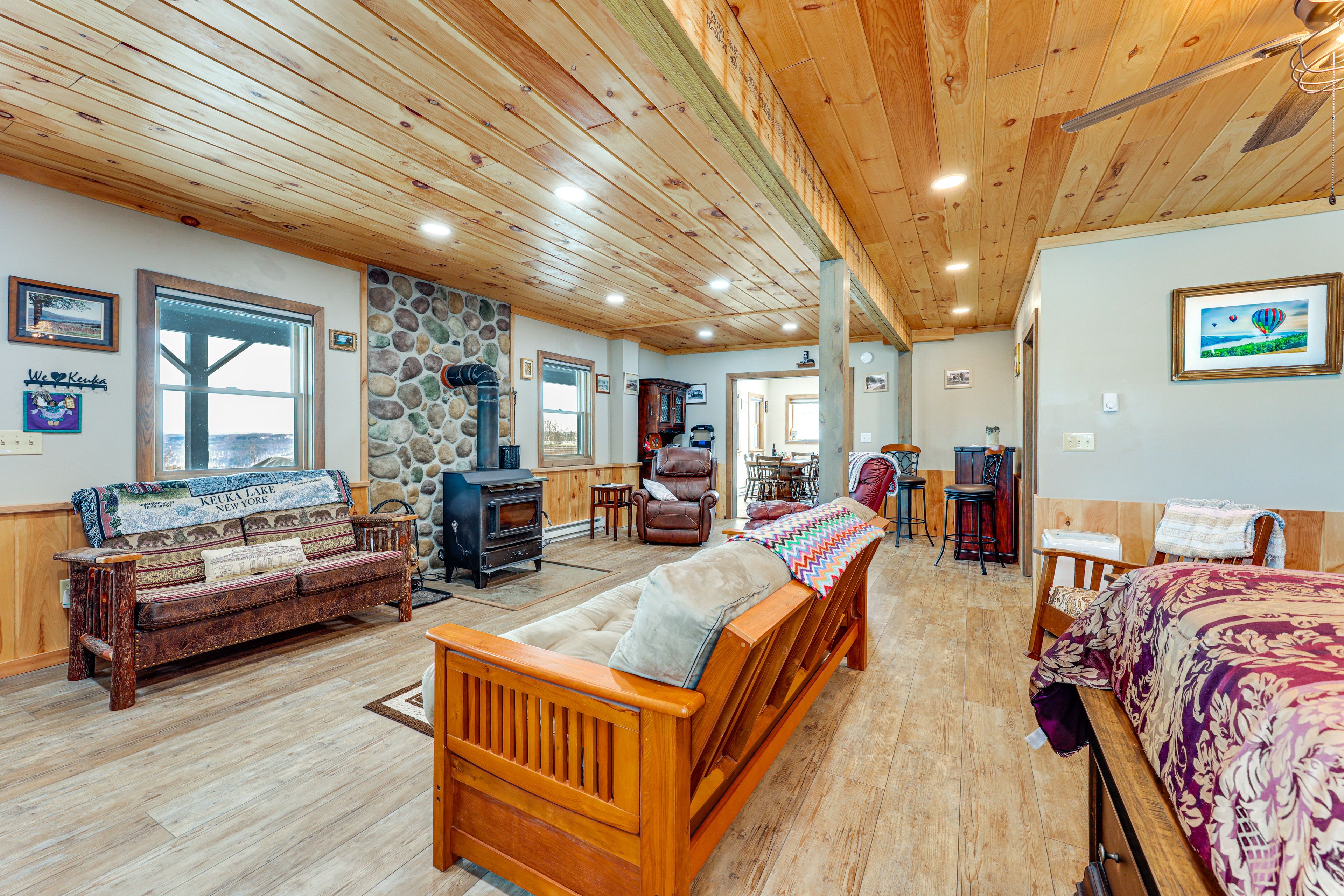 Living Room | Queen Bed | Wood-Burning Stove | Lower Level